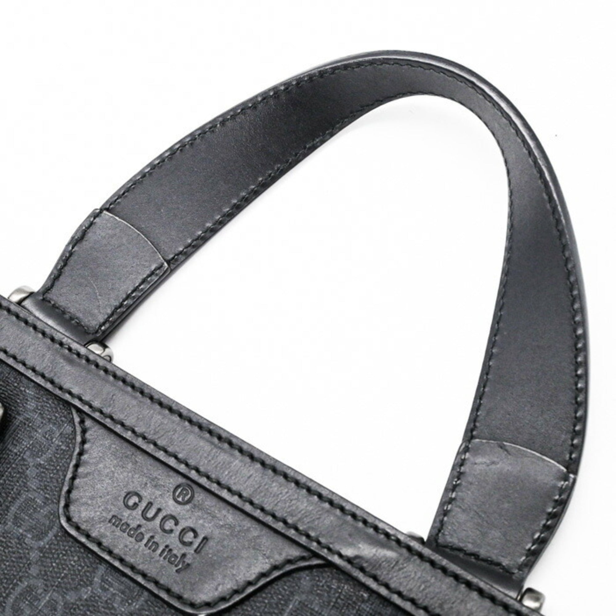 GUCCI GG Supreme Plus Tote Bag Leather Dark Gray Black 322072 — Like New