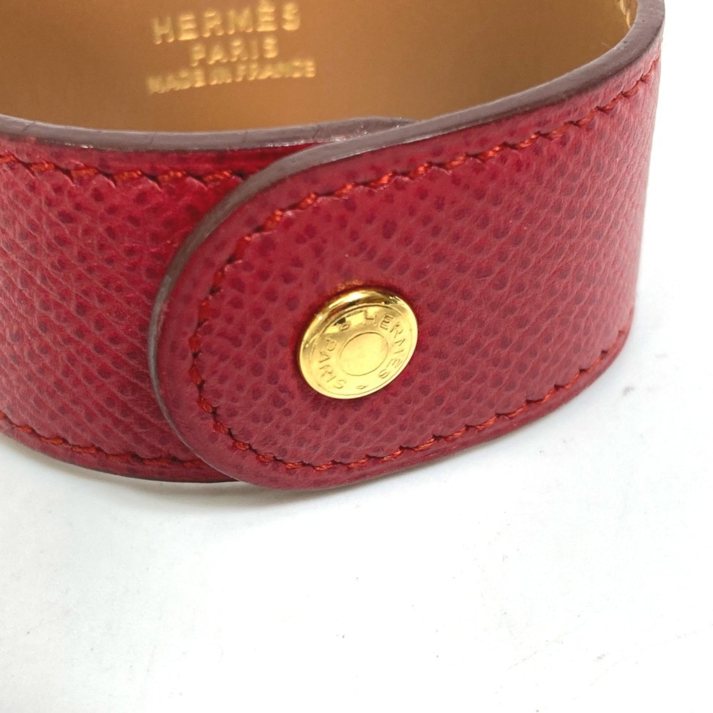 HERMES Medor Leather Bangle Bracelet/GP Women's Red