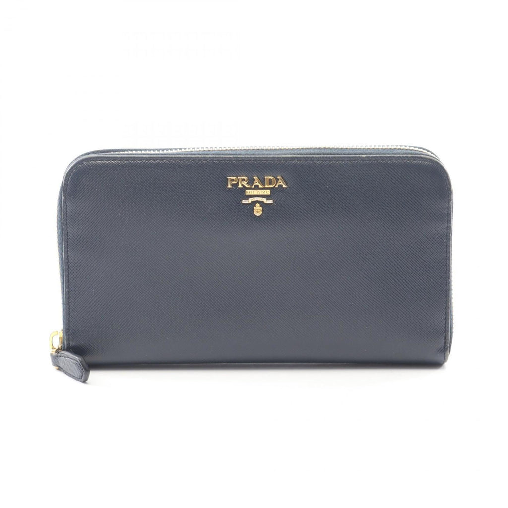 Prada SAFFIANO METAL Round Long Wallet in Saffiano Leather, Navy Blue, Women's, 1M0506