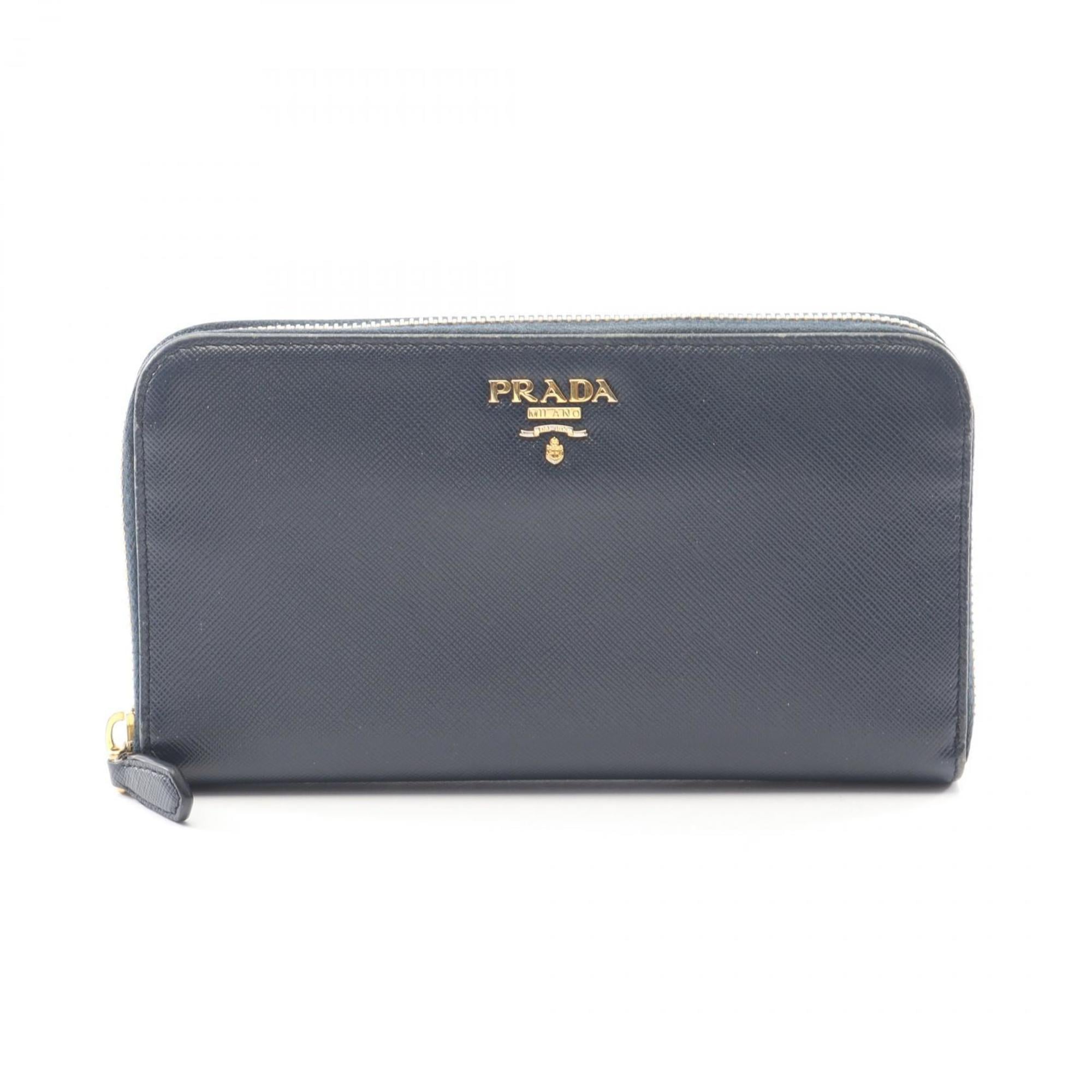 Prada SAFFIANO METAL Round Long Wallet in Saffiano Leather, Navy Blue, Women's, 1M0506