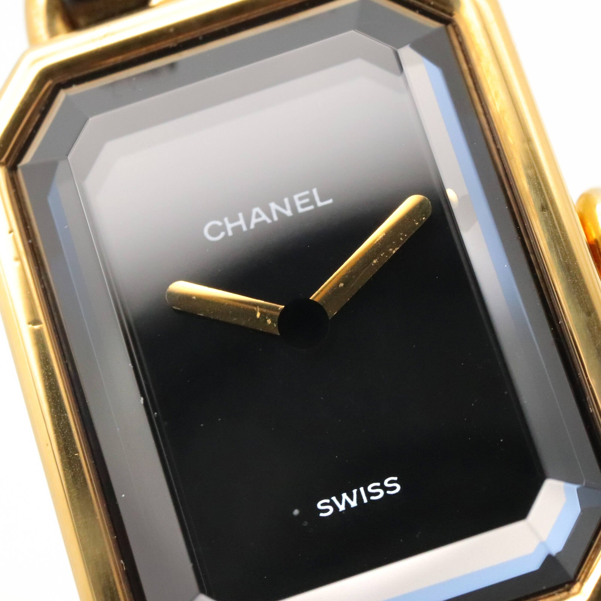 Chanel CHANEL Première M Watch, Gold Plated Leather, Women's, Black, H0001 — Very Good