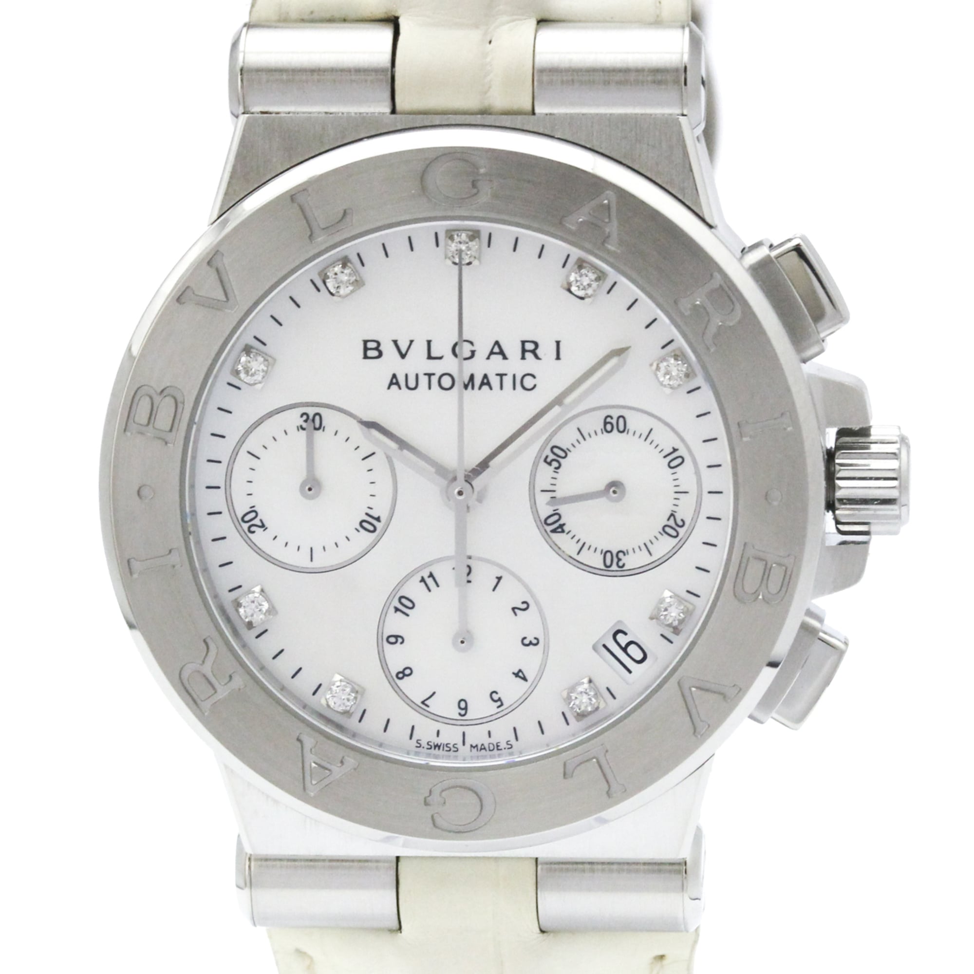 BVLGARI Diagono Chronograph Diamond MOP Steel Ladies Watch DG35SCH Polished — Very Good