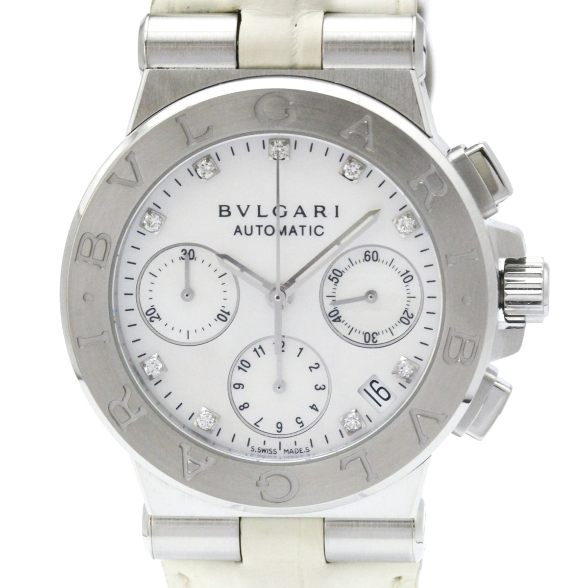 BVLGARI Diagono Chronograph Diamond MOP Steel Ladies Watch DG35SCH Polished — Very Good