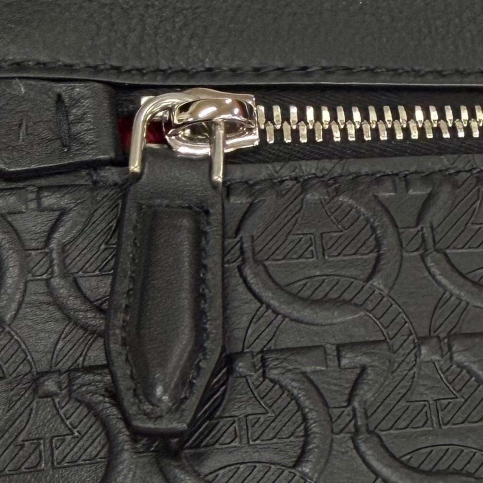 Salvatore Ferragamo leather clutch bag, black, made in Italy, men's, with box and dust bag — Like New