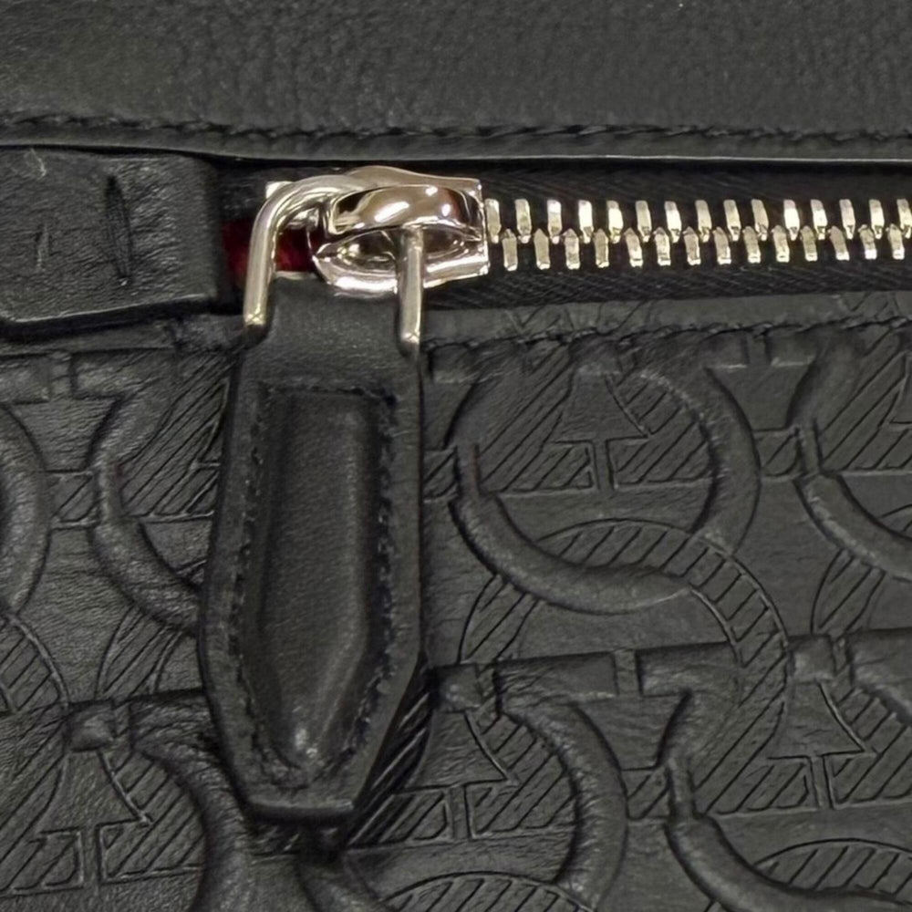 Salvatore Ferragamo leather clutch bag, black, made in Italy, men's, with box and dust bag — Like New