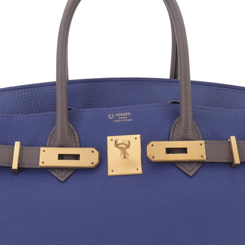 Hermes Birkin 30, Togo leather, Personal SPO, Blue Electric/Etoupe, Handbag, Matte Gold Hardware, D Stamp — Like New