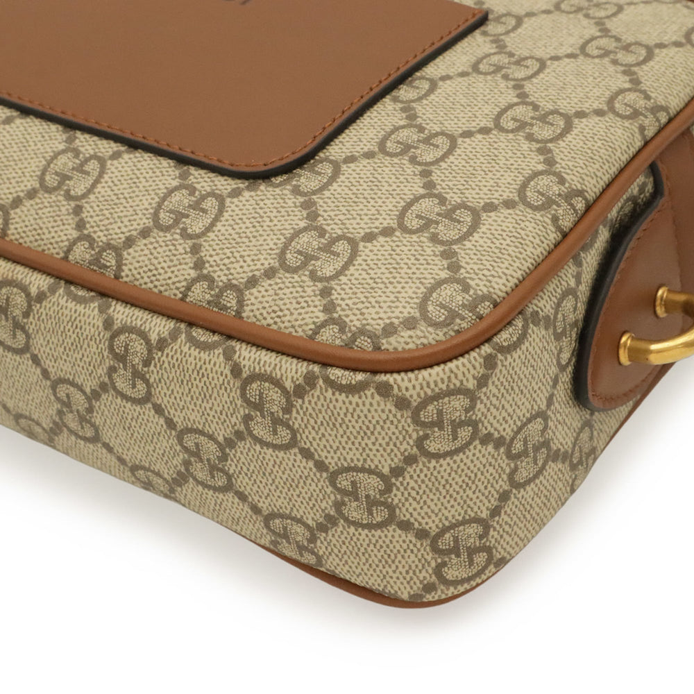GUCCI GG Emblem Shoulder Bag, Canvas and Leather, Beige/Brown, 821216 — New - Store Return