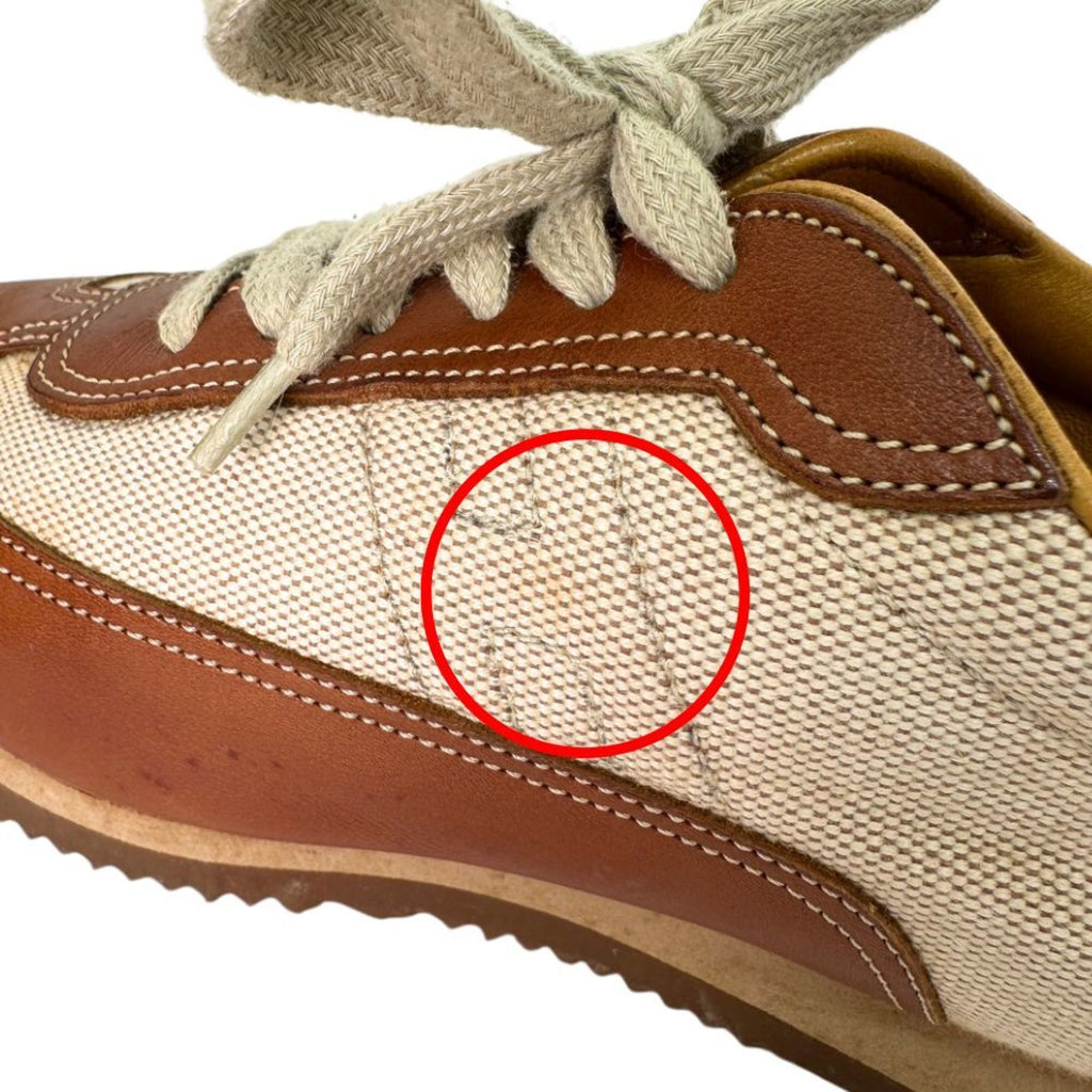 Hermes HERMES Quick Sneaker H Leather x Canvas Brown Women's