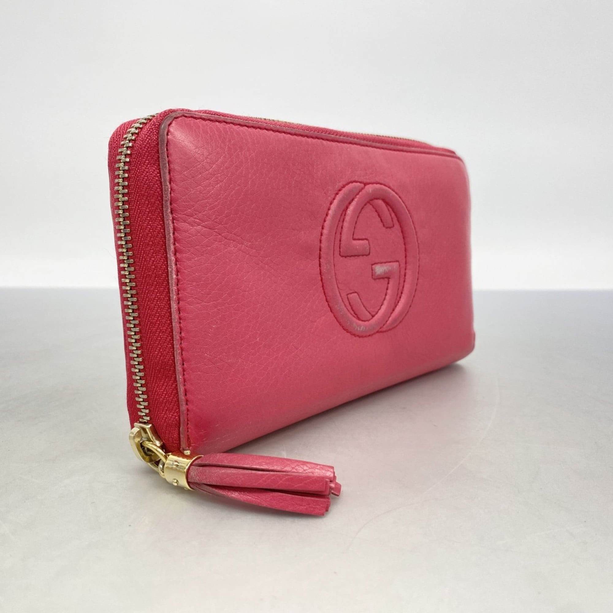 Gucci Soho Long Wallet 308280 Leather Pink Champagne Women's