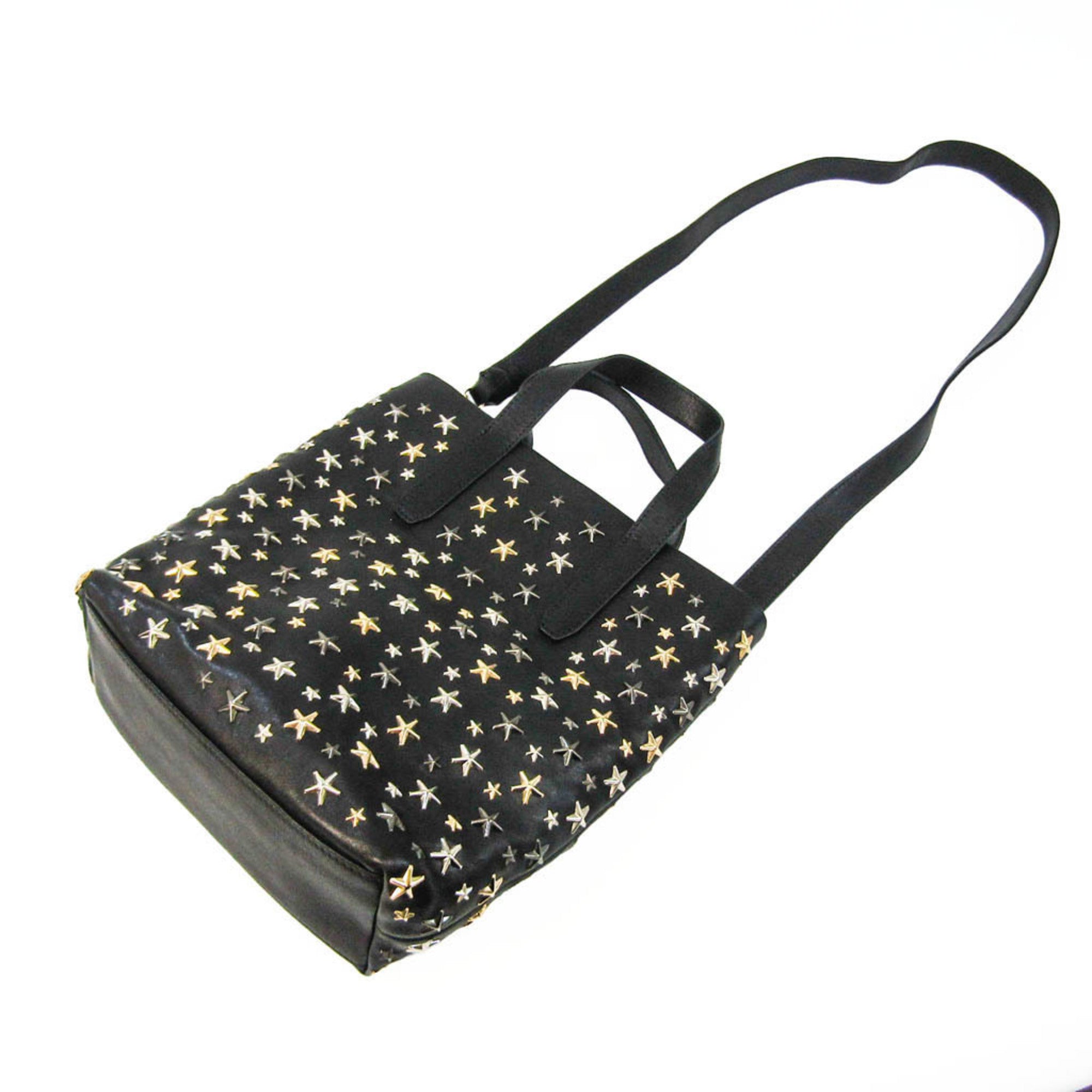 Jimmy Choo Women's Leather Studded Shoulder Bag,Tote Bag Black