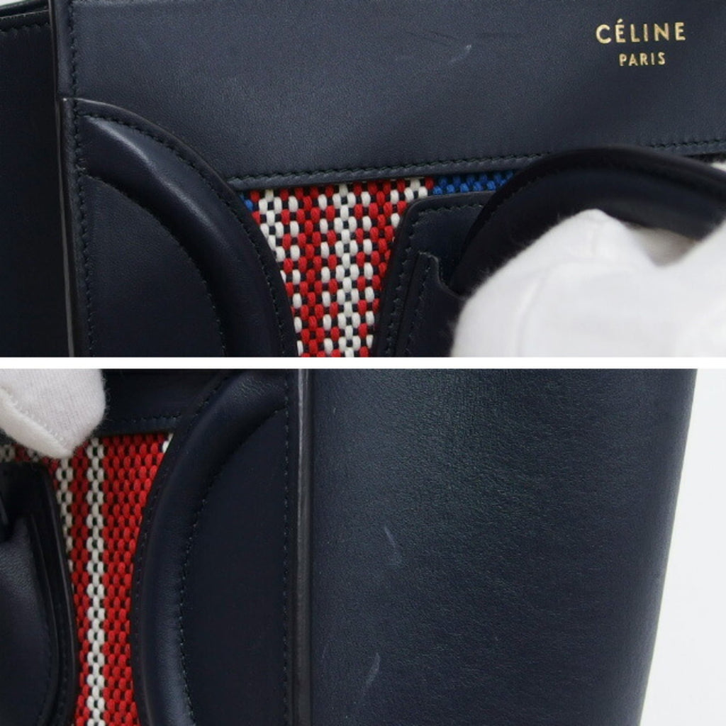 Celine Luggage Micro Shopper Striped Handbag Dark Navy