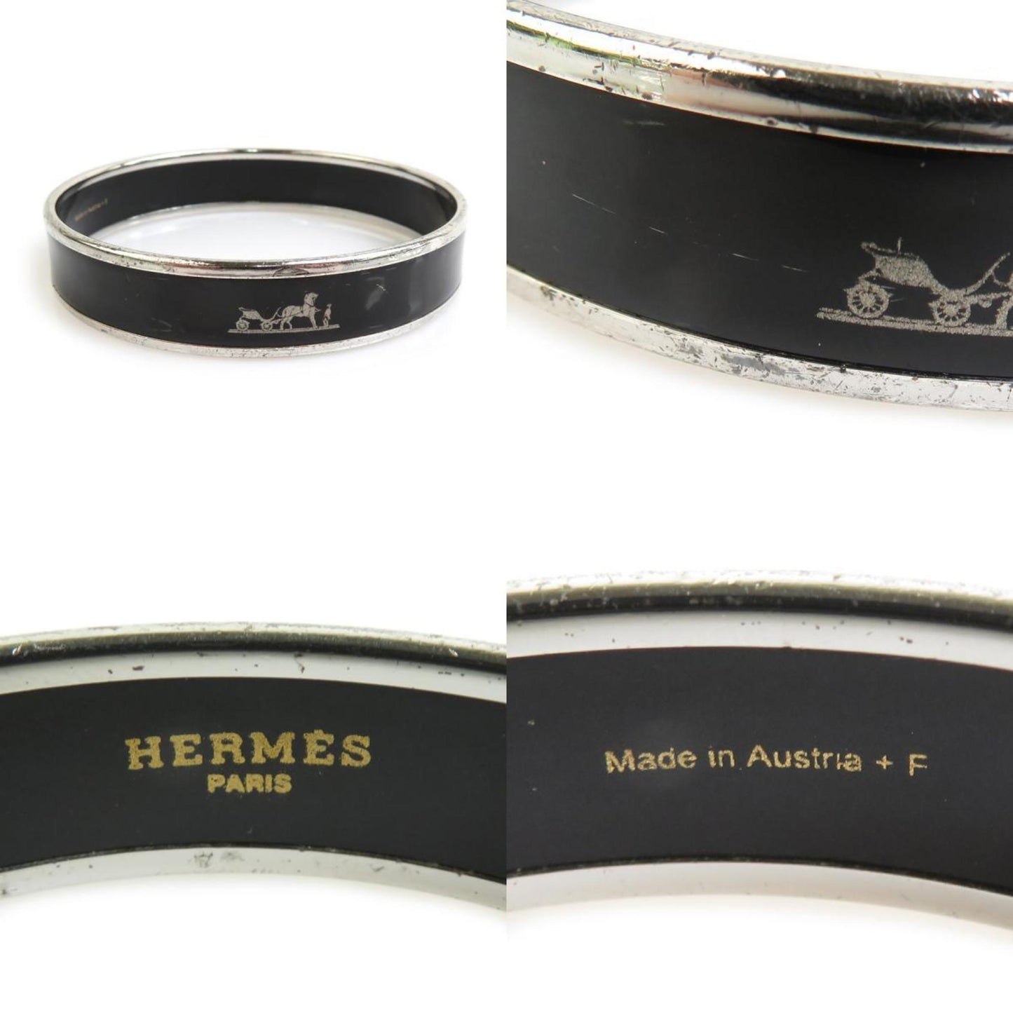 Hermès HERMES bangle bracelet in enamel, metal, silver and black, women's, e60705a