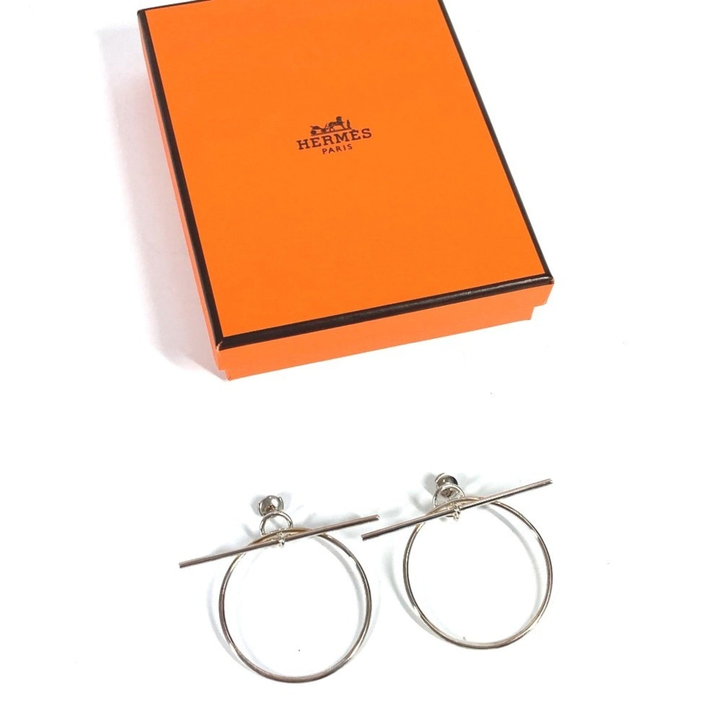 HERMES Loop MM Hoop Earrings with Logo, AG925 Silver, for Men and Women