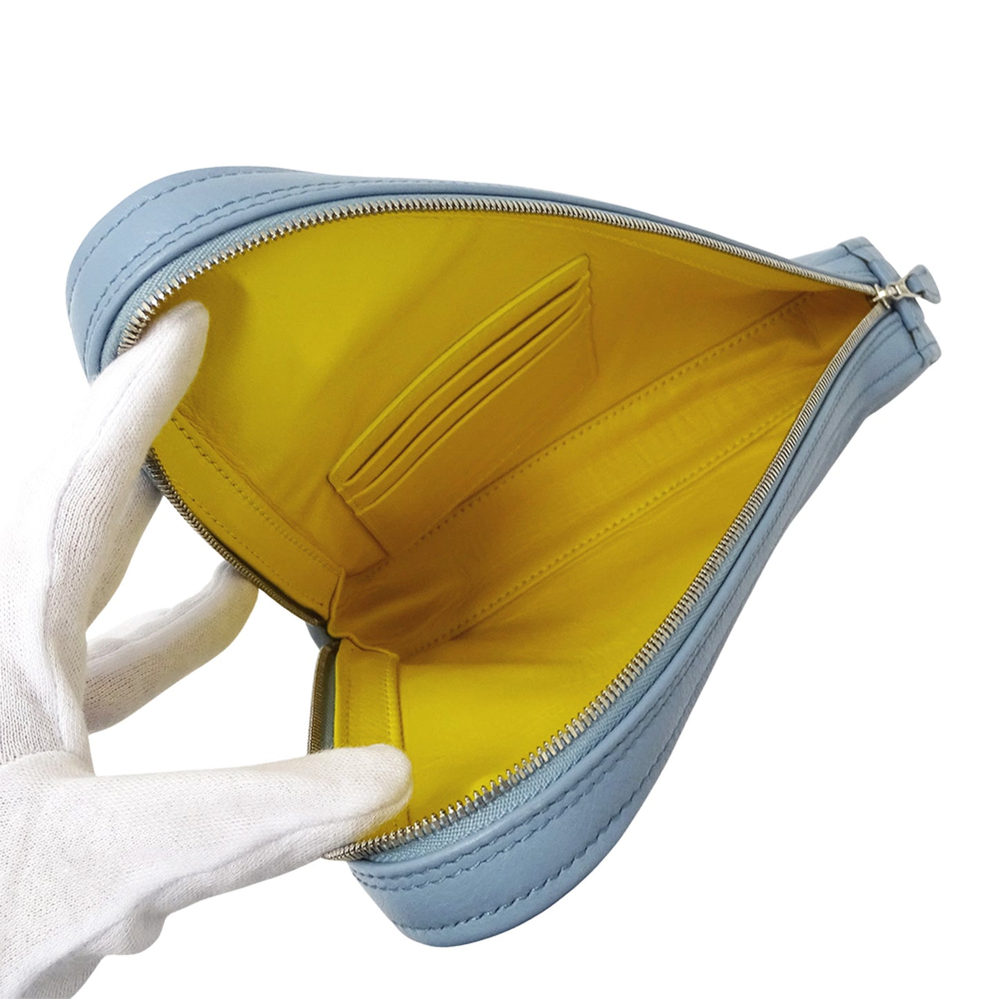 Balenciaga BALENCIAGA Women's Designer Clutch Bag/Second Handbag Leather Light Blue 476976 Triangle