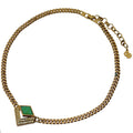 Christian Dior Rhinestone Chain Necklace, Color Stone GP Gold, Green, Women's