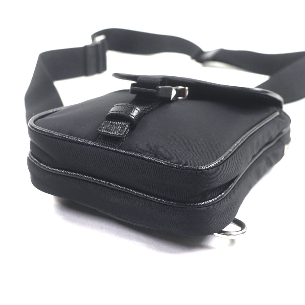 PRADA 2ZH194 Saffiano Leather Nylon Re-Nylon Triangle Logo Plate Smartphone Case Body Bag Black Silver Hardware Made in Italy Men's — Like New