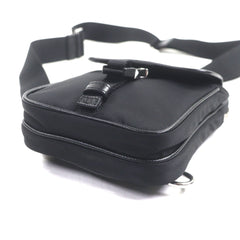 PRADA 2ZH194 Saffiano Leather Nylon Re-Nylon Triangle Logo Plate Smartphone Case Body Bag Black Silver Hardware Made in Italy Men's — Like New