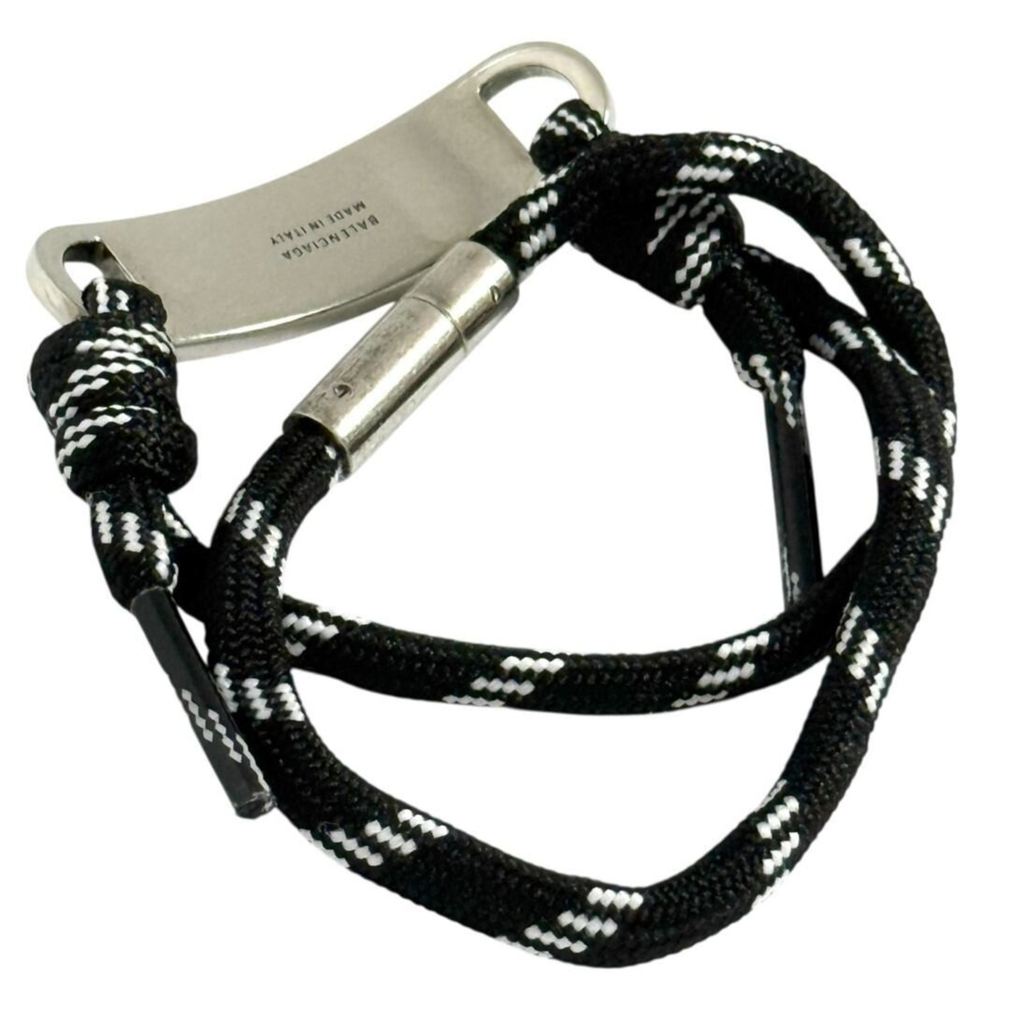 Balenciaga Men's Cord Bracelet with Plate, Double Wrap, Adjustable Size — Like New