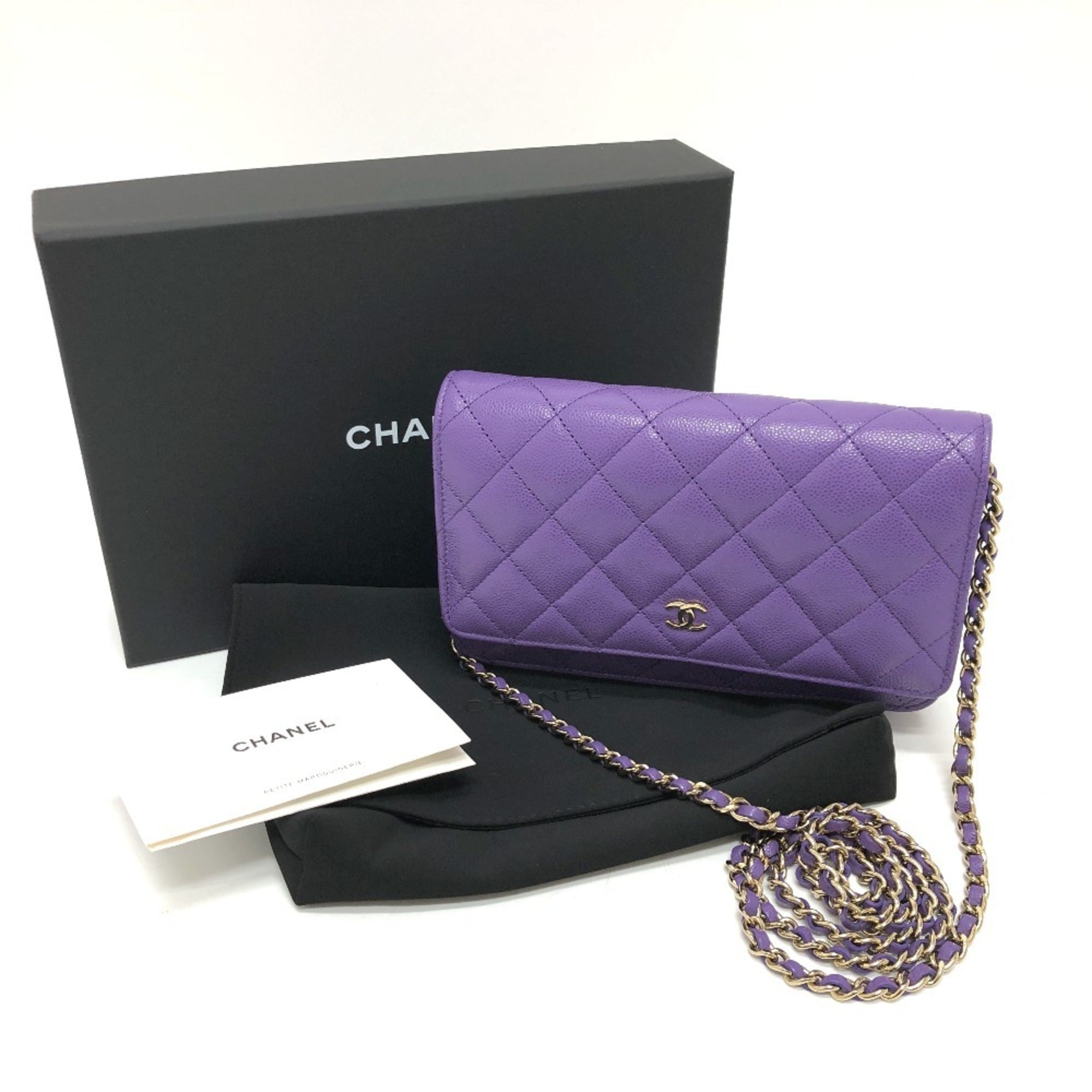 CHANEL A33814 CC Coco Mark Matelasse Chain Wallet Shoulder Bag Caviar Skin Women's Purple — New - Store Return