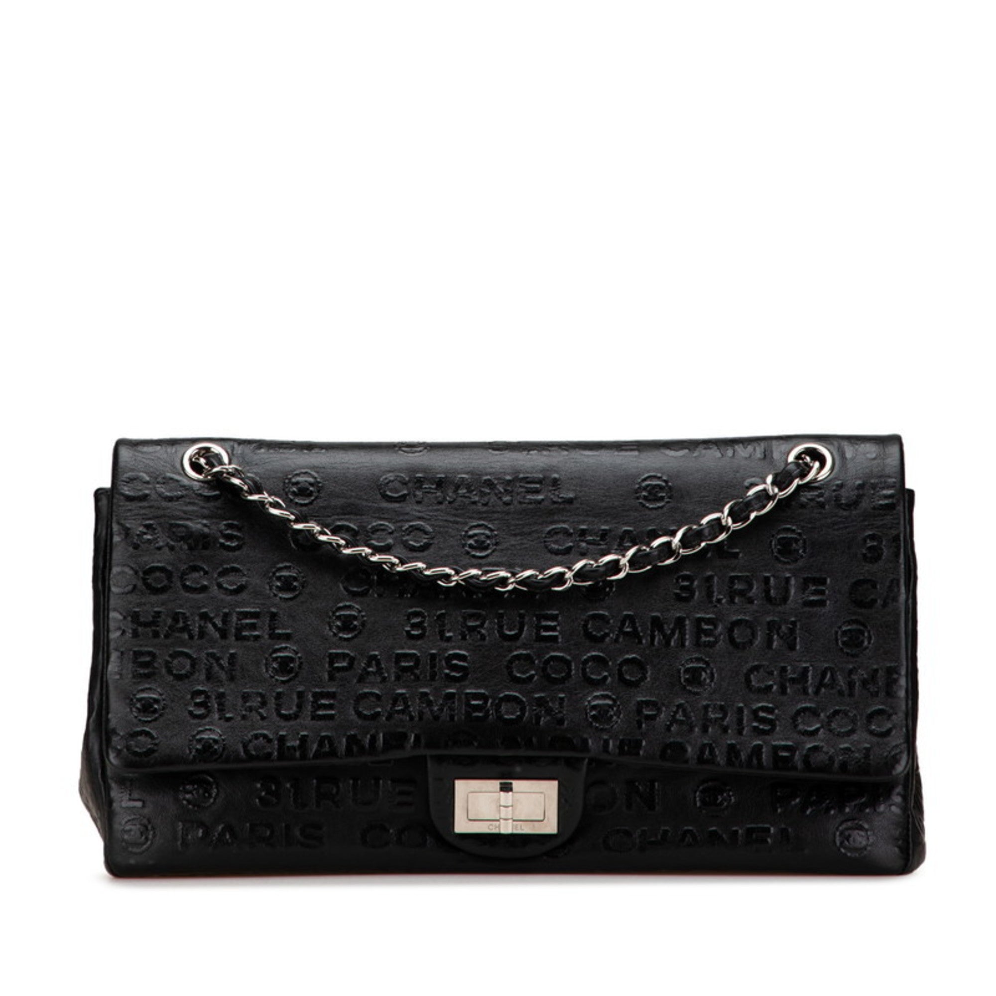 CHANEL 2.55 Unlimited Double Flap Chain Shoulder Bag Handbag Black Leather Women's
