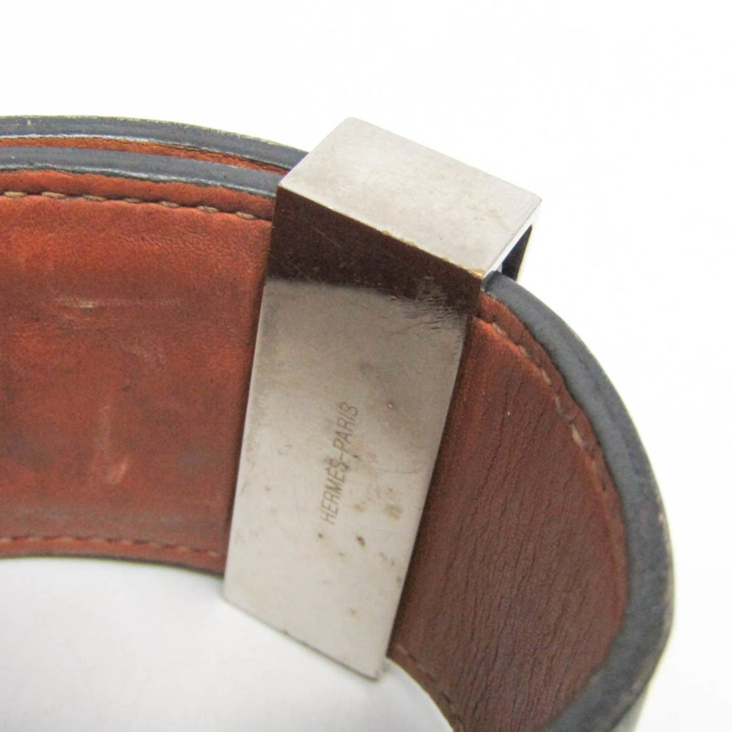 Hermes Collier De Chien Leather,Metal Bangle Silver,Black