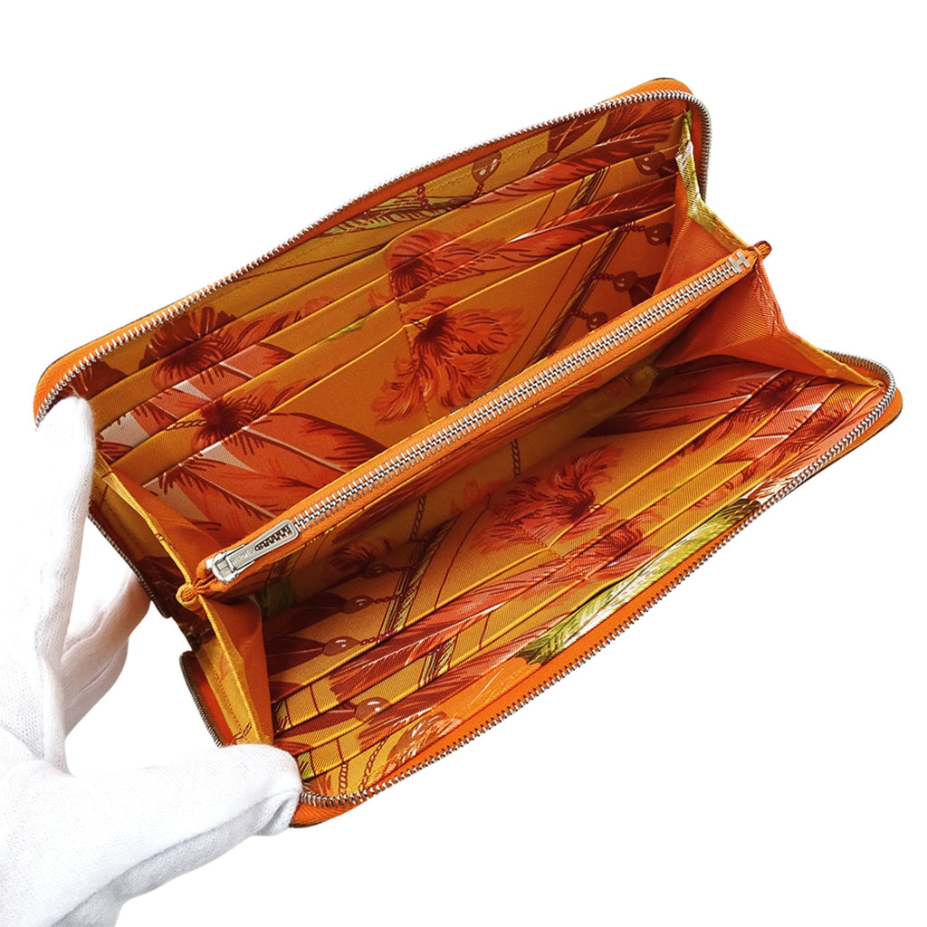 Hermes Hermès Women's Azap Silkin Classic Long Wallet in Epsom Leather, Orange, Silver Hardware, Round Zipper, R Stamp