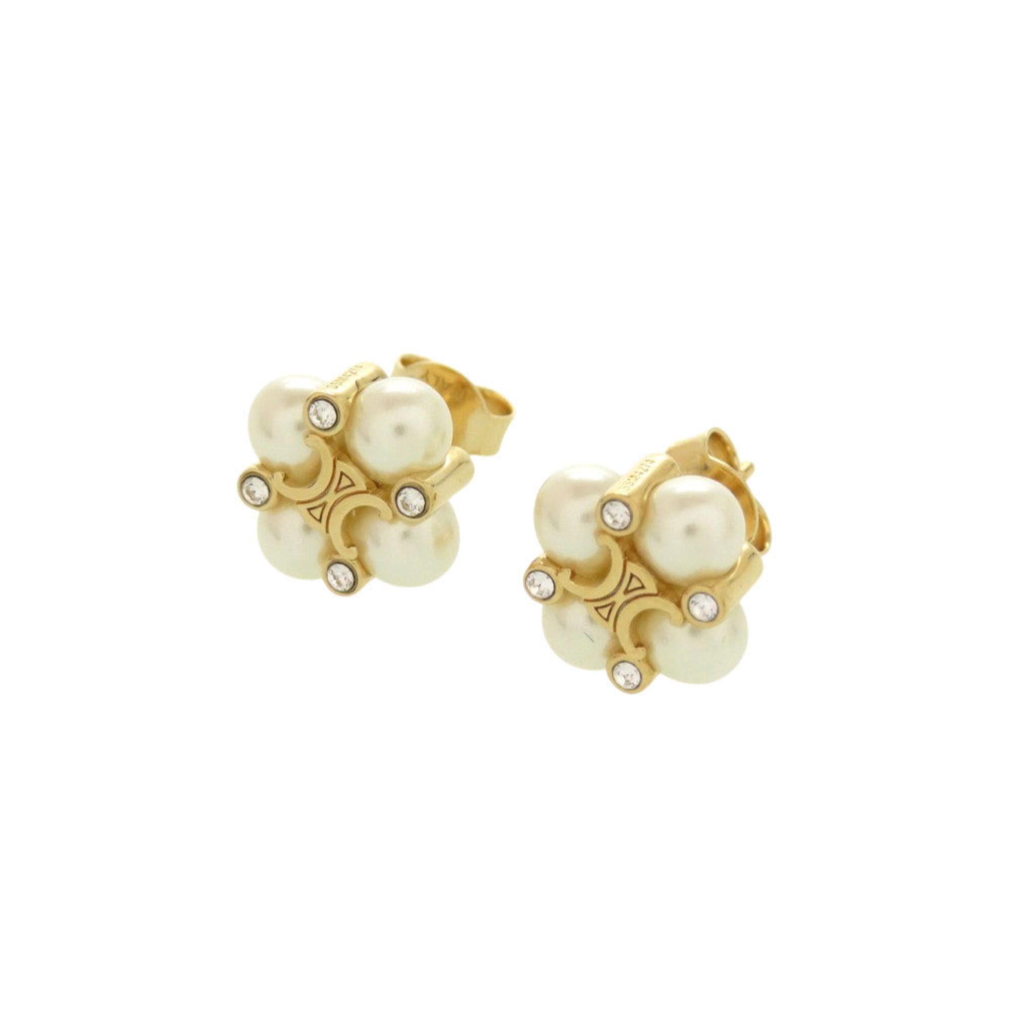 Celine Triomphe Faux Pearl Stone Gold Earrings, Accessory 1555 CELINE — Like New