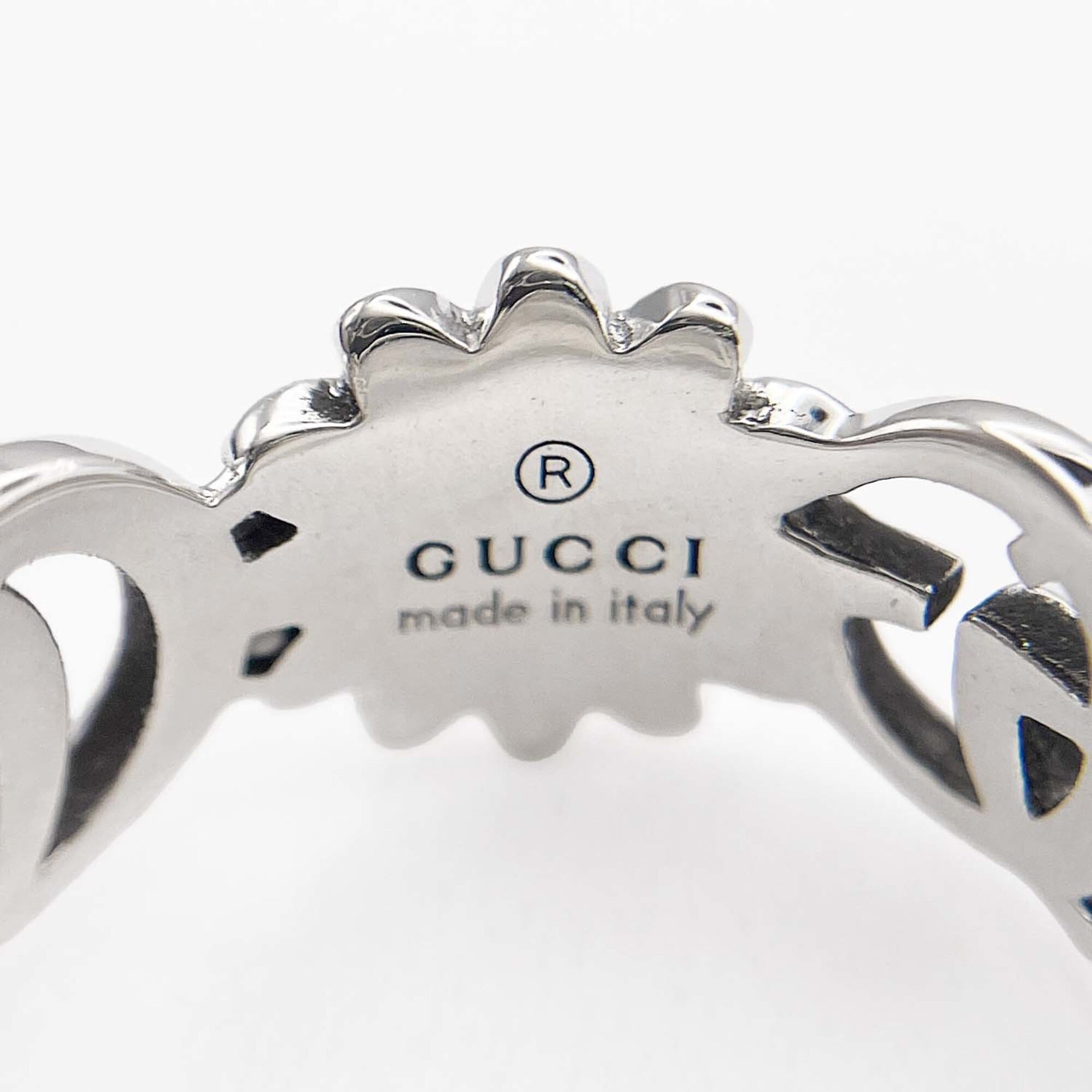 GUCCI Double G Flower Turquoise Mother-of-Pearl Ring, SV925, 13 7782, Silver, Men's/Women's — Like New
