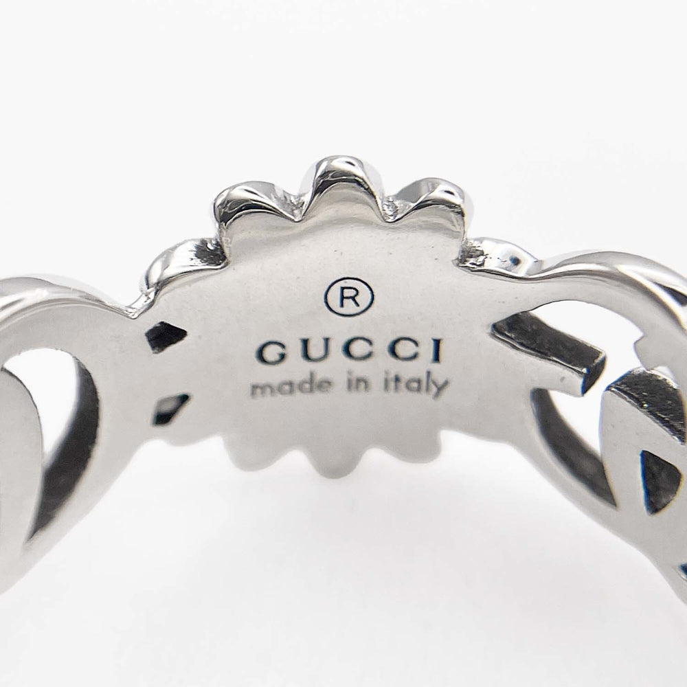 GUCCI Double G Flower Turquoise Mother-of-Pearl Ring, SV925, 13 7782, Silver, Men's/Women's — Like New
