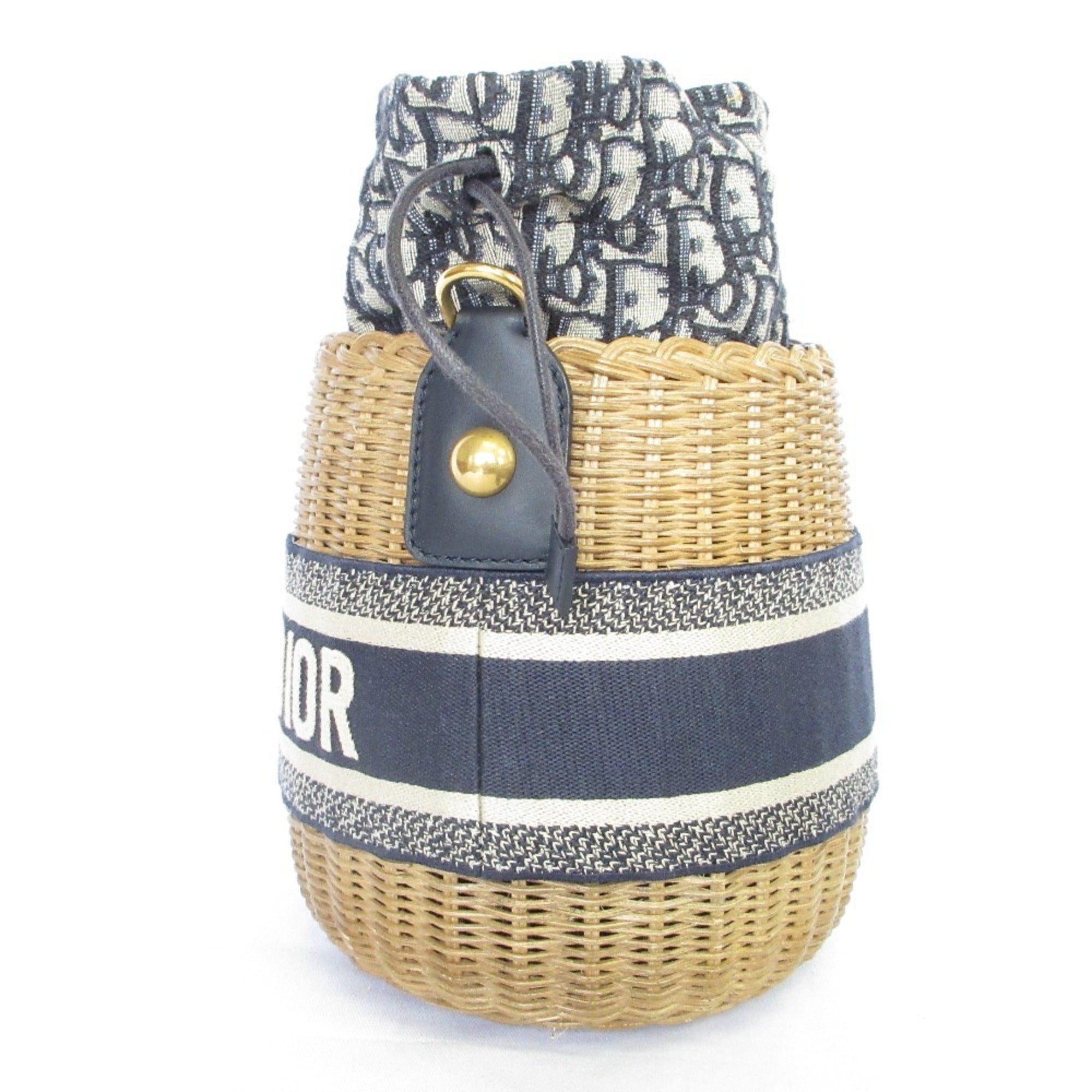 Christian Dior Oblique Wicker Shoulder Bag 63-MA-1200 Navy/Natural Women's — Like New