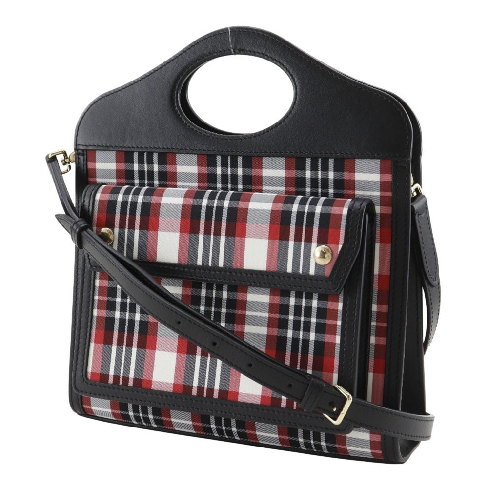 Burberry Mini Pocket Bag, 2-Way Shoulder Check Pattern, 8035841, Calfskin and Nylon, Black/Red, Women's — Like New