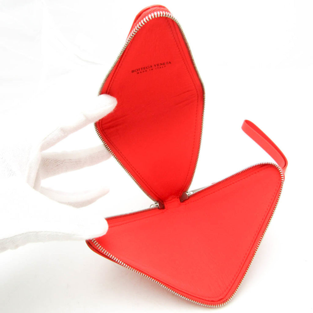 Bottega Veneta Intrecciato Pyramid 666769 Women's Leather Pouch Red Color — Like New