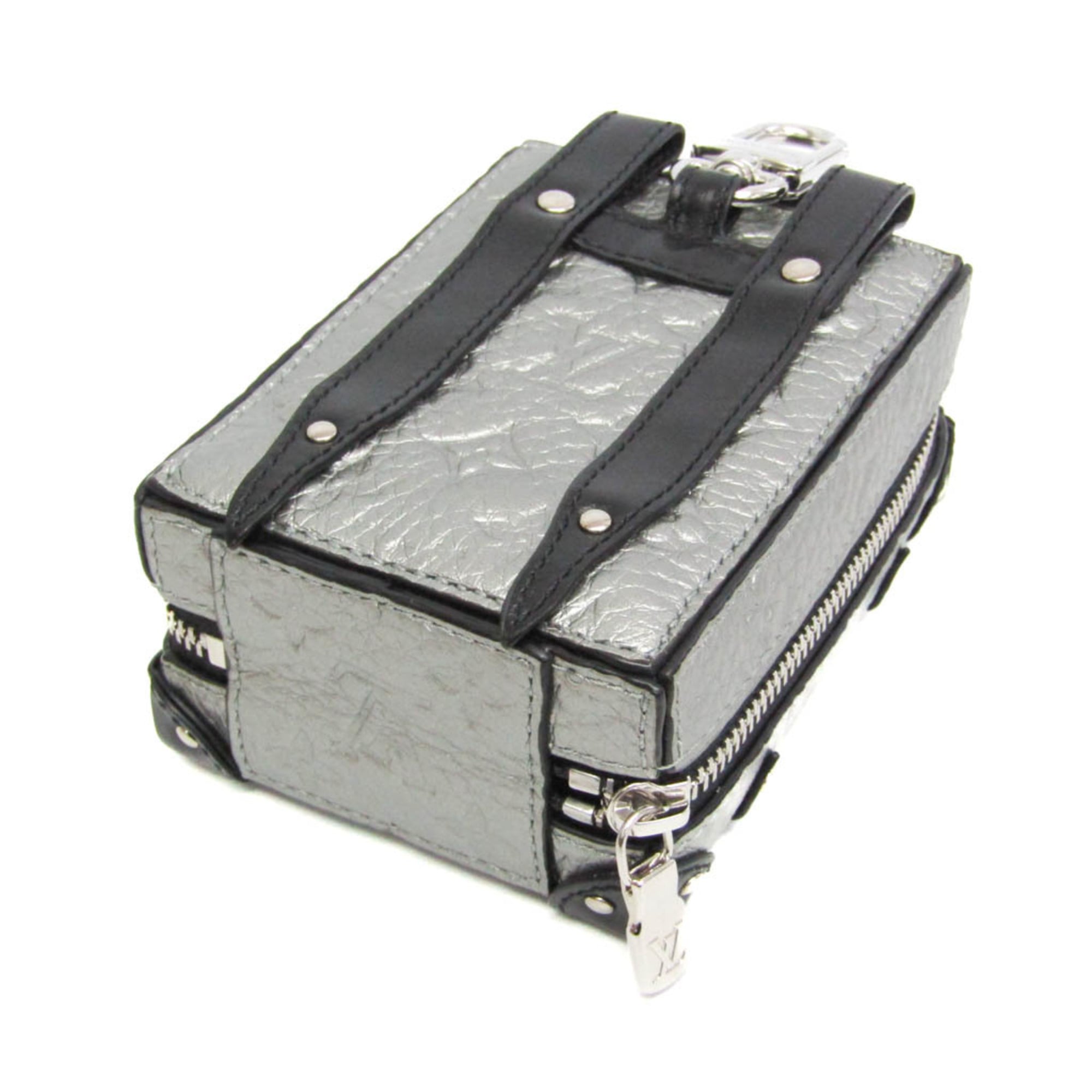 Louis Vuitton Leather Handbag Charm Silver,Black Pochette Soft Trunk Backpack M01392 — Like New