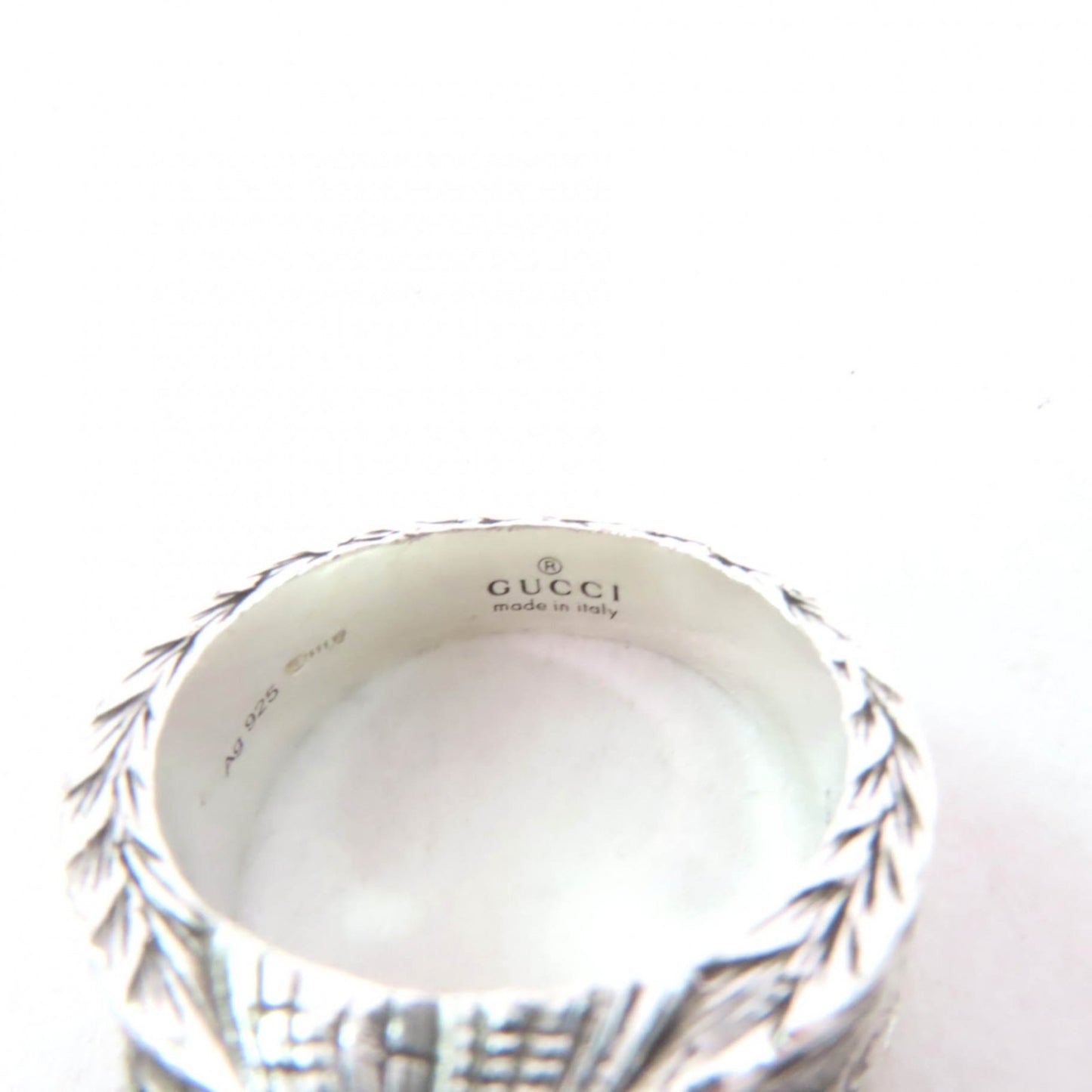 GUCCI 455302 Interlocking G Arabesque Ring, AG925 Silver, Size 9, Made in Italy, Women's