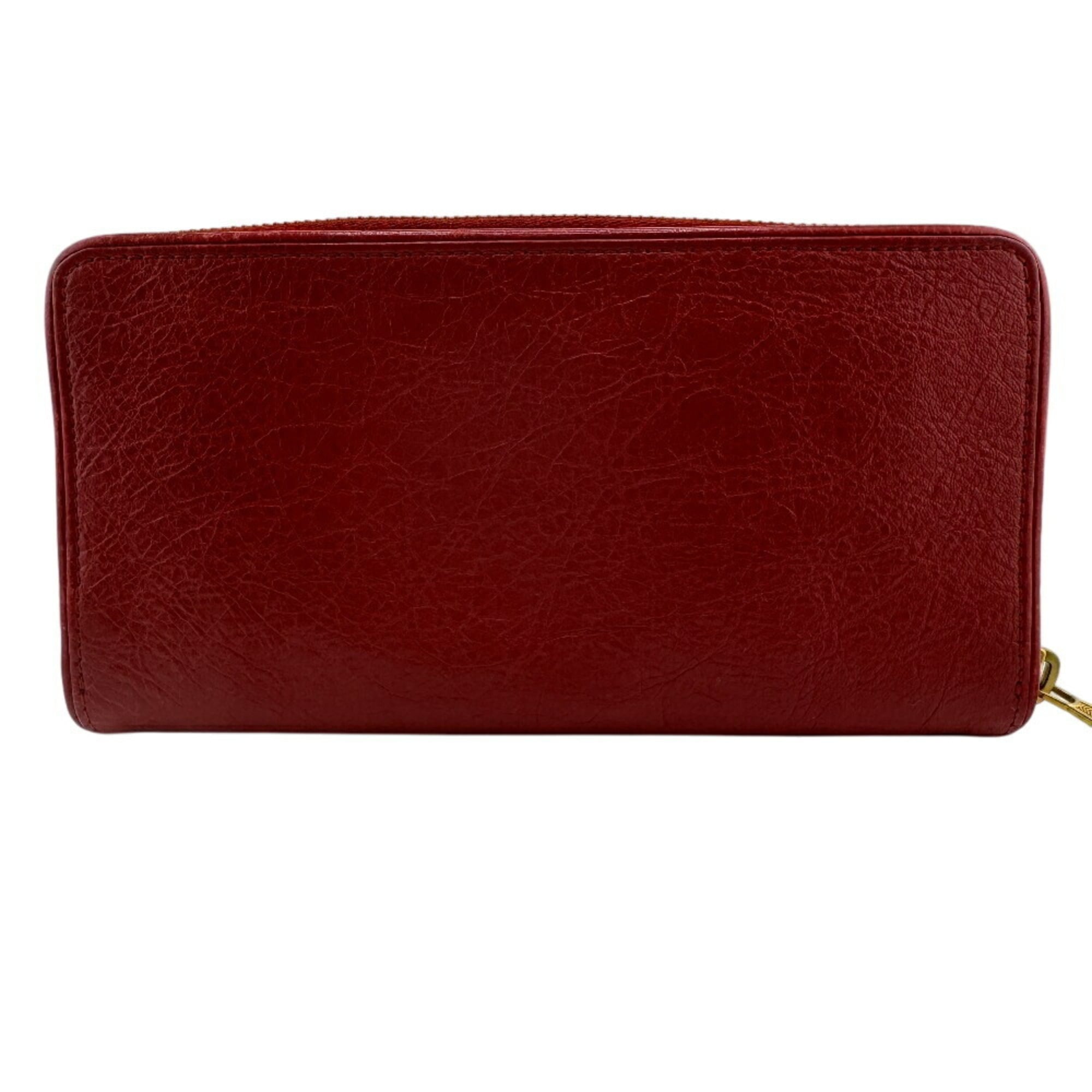 BALENCIAGA 466544 Round Long Wallet, Red, Women's