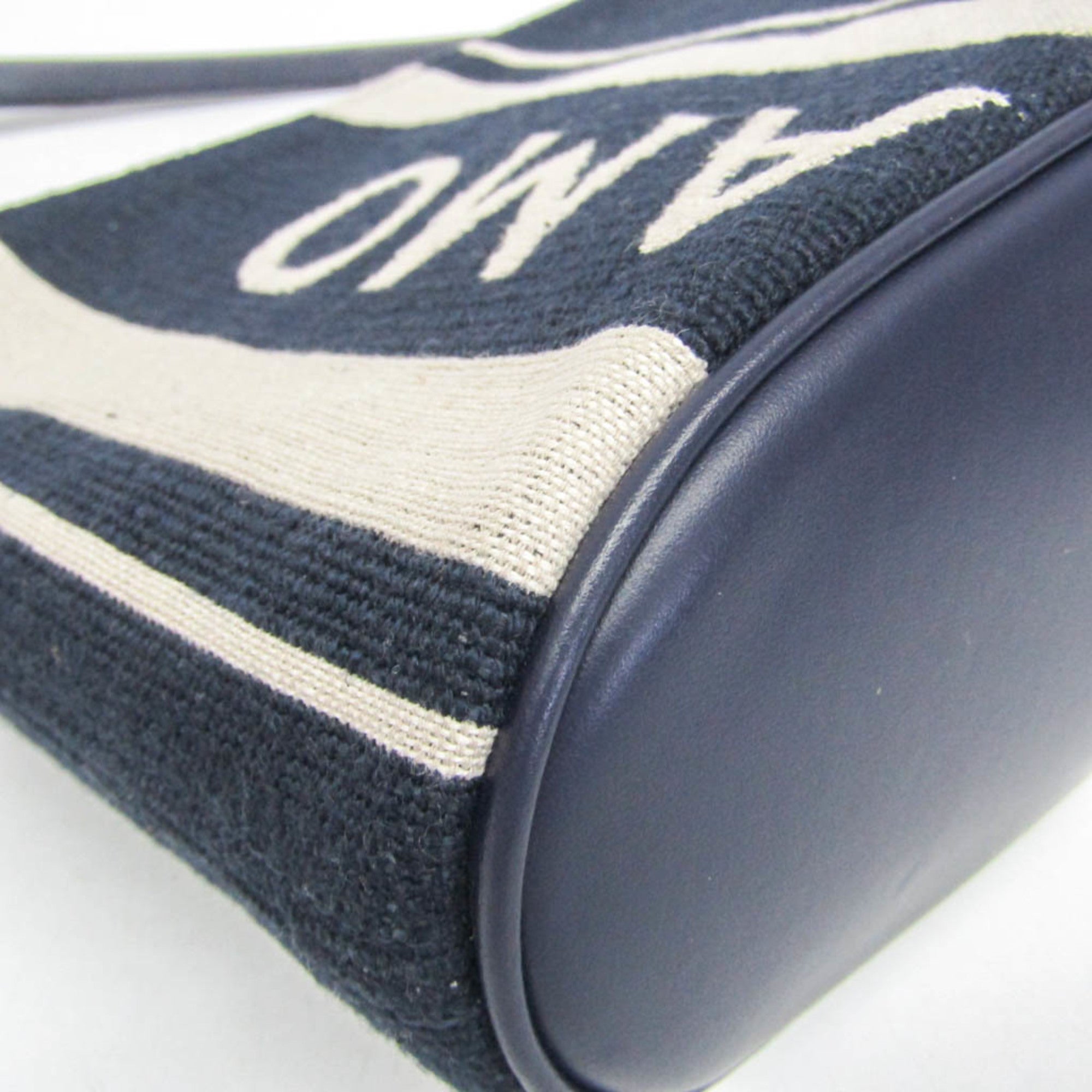 Salvatore Ferragamo Logo EE-24 1638 Women,Men Leather,Cotton Pouch Cream,Navy — Like New