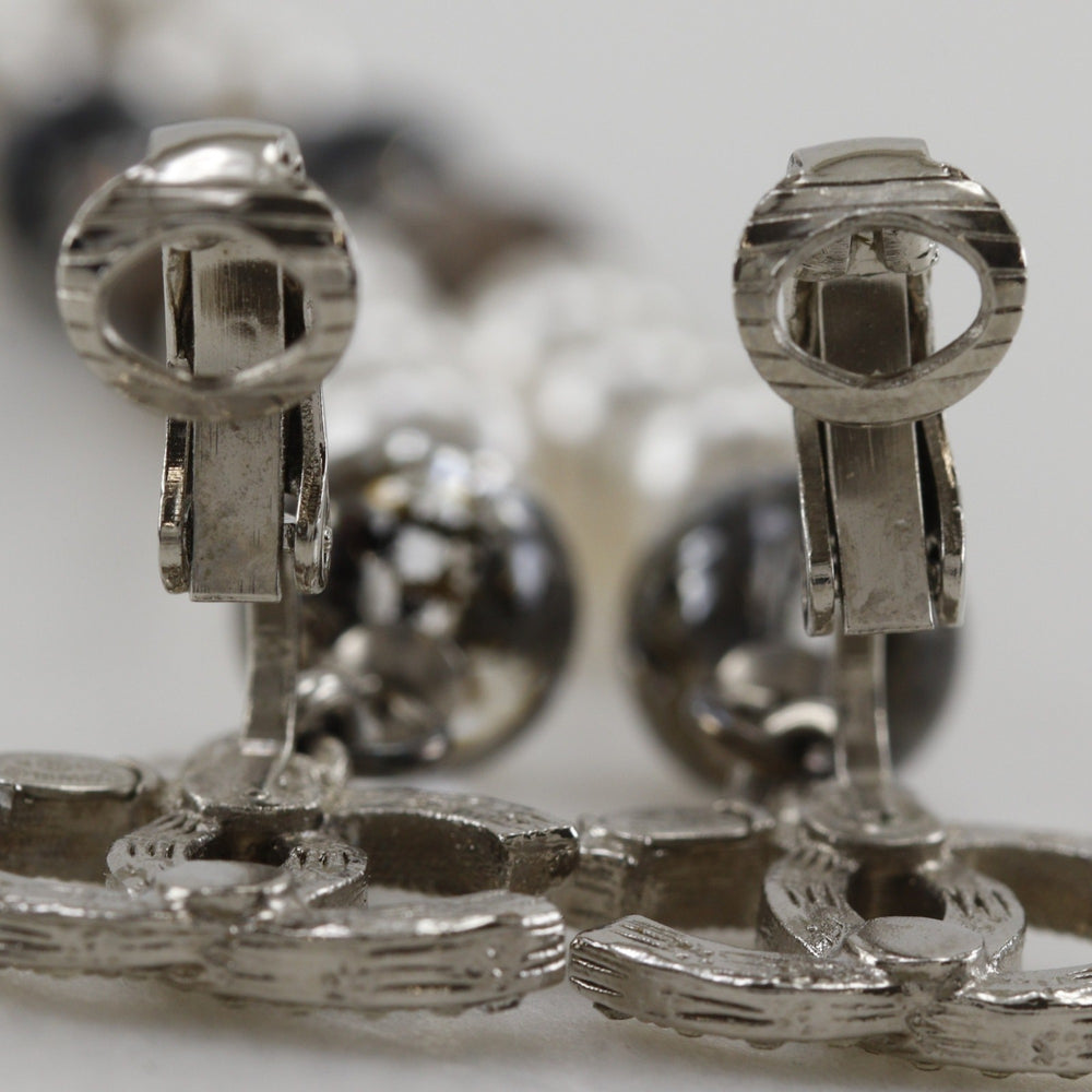 Chanel Coco Mark Earrings, Long, Metal x Faux Pearl Rhinestone, 2019 Model, Silver, A19K Gold, Approx. 11.0g, Women's — Like New