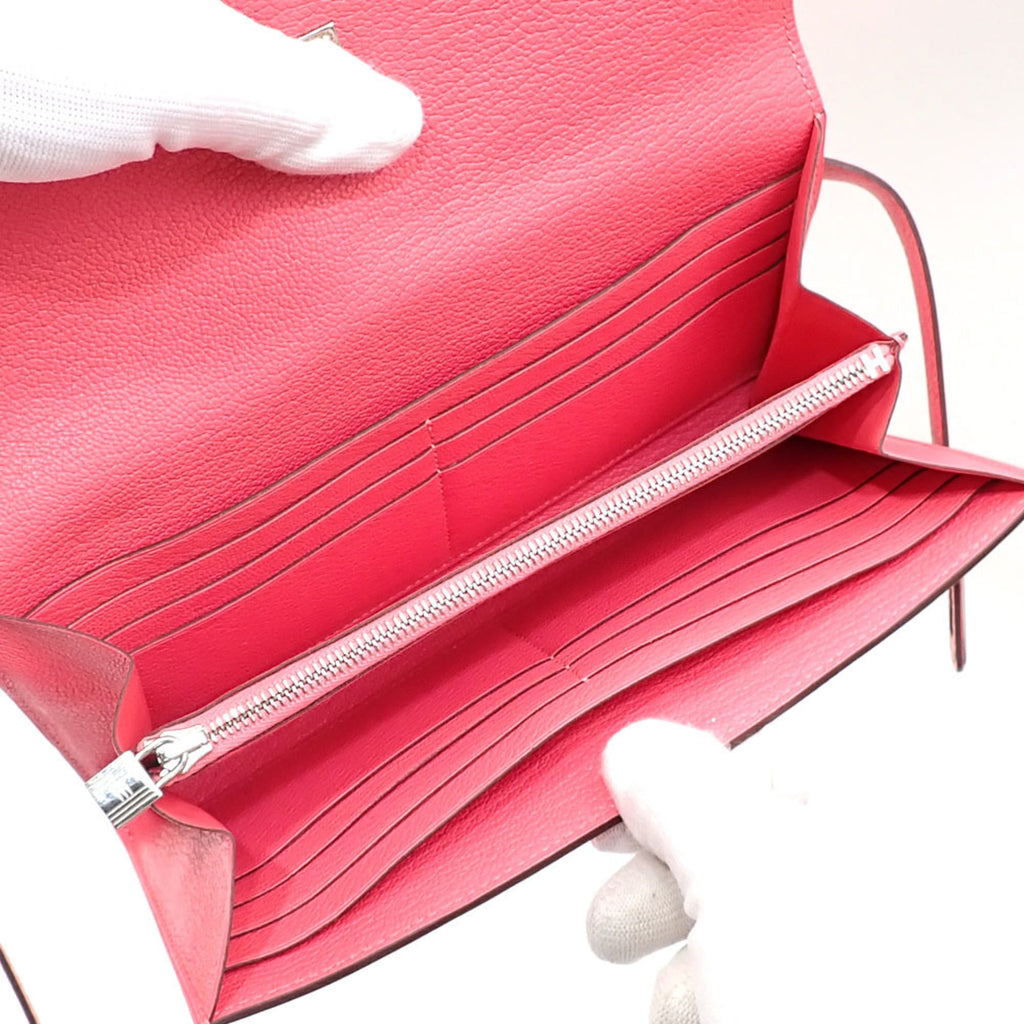 Hermes Hermès Kelly Wallet, Bifold Long Women's, Pink, Epsom Leather, A Stamp, Made in 2017