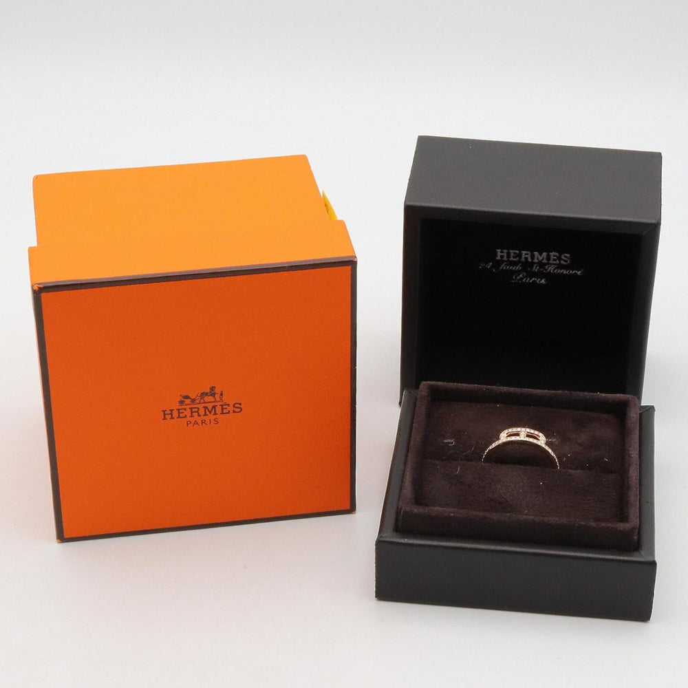 Hermes Link d'Hermès Diamond Ring, 18K Pink Gold (PG), Clear/Gold Tone, Women's H121673B — Like New