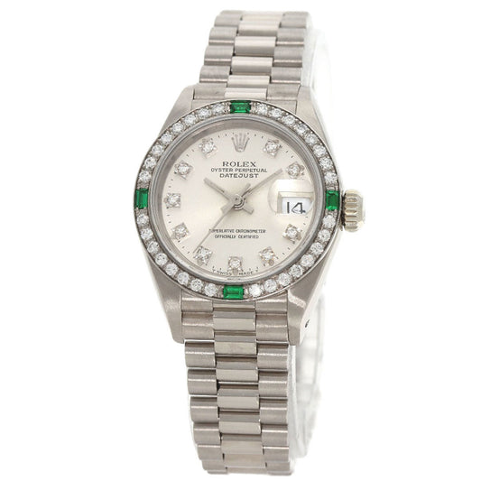 Rolex 69079G Datejust Diamond and Emerald Watch in 18K White Gold/18KWG with Diamonds, Women's