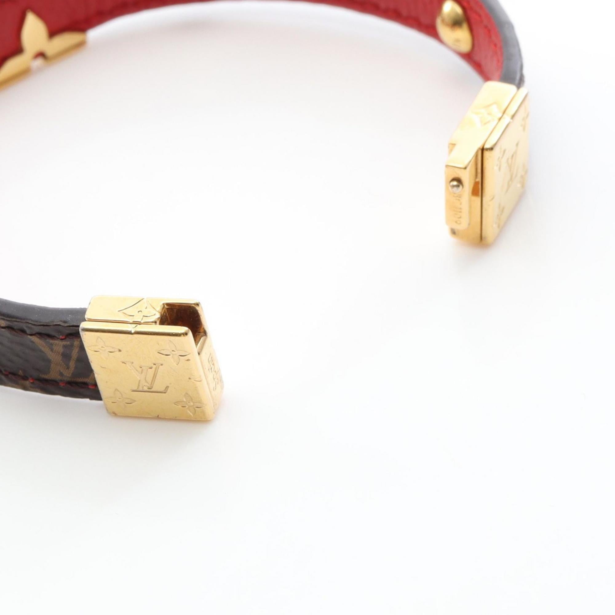 Louis Vuitton LV Crown Bracelet, Gold-Plated Coated Canvas, Women's, Brown, Red, Gold, M6738E