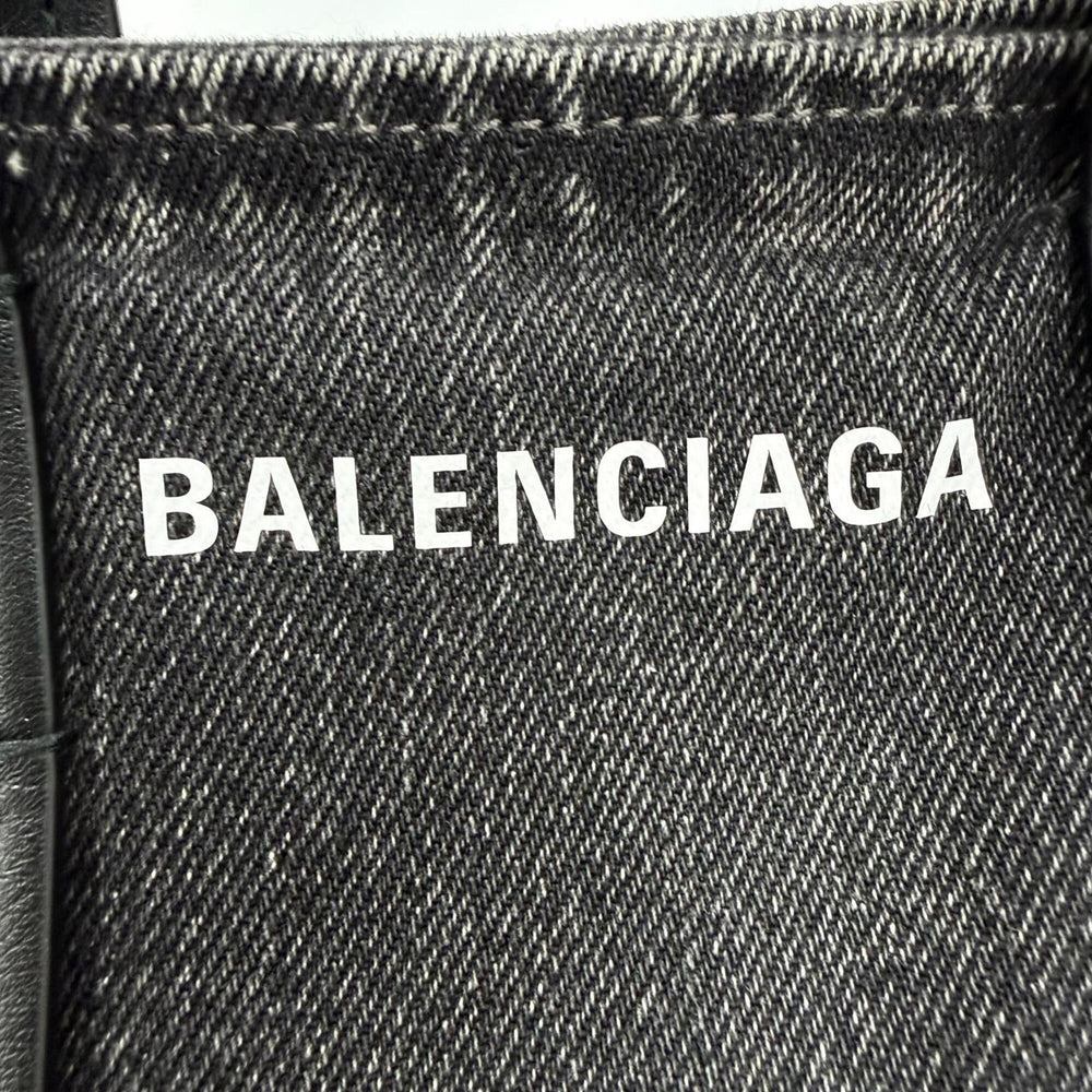 BALENCIAGA 672791 Everyday North-South Small Denim Leather 2-Way Shoulder Bag/Handbag, Black, Women's, with Dust Bag — Like New
