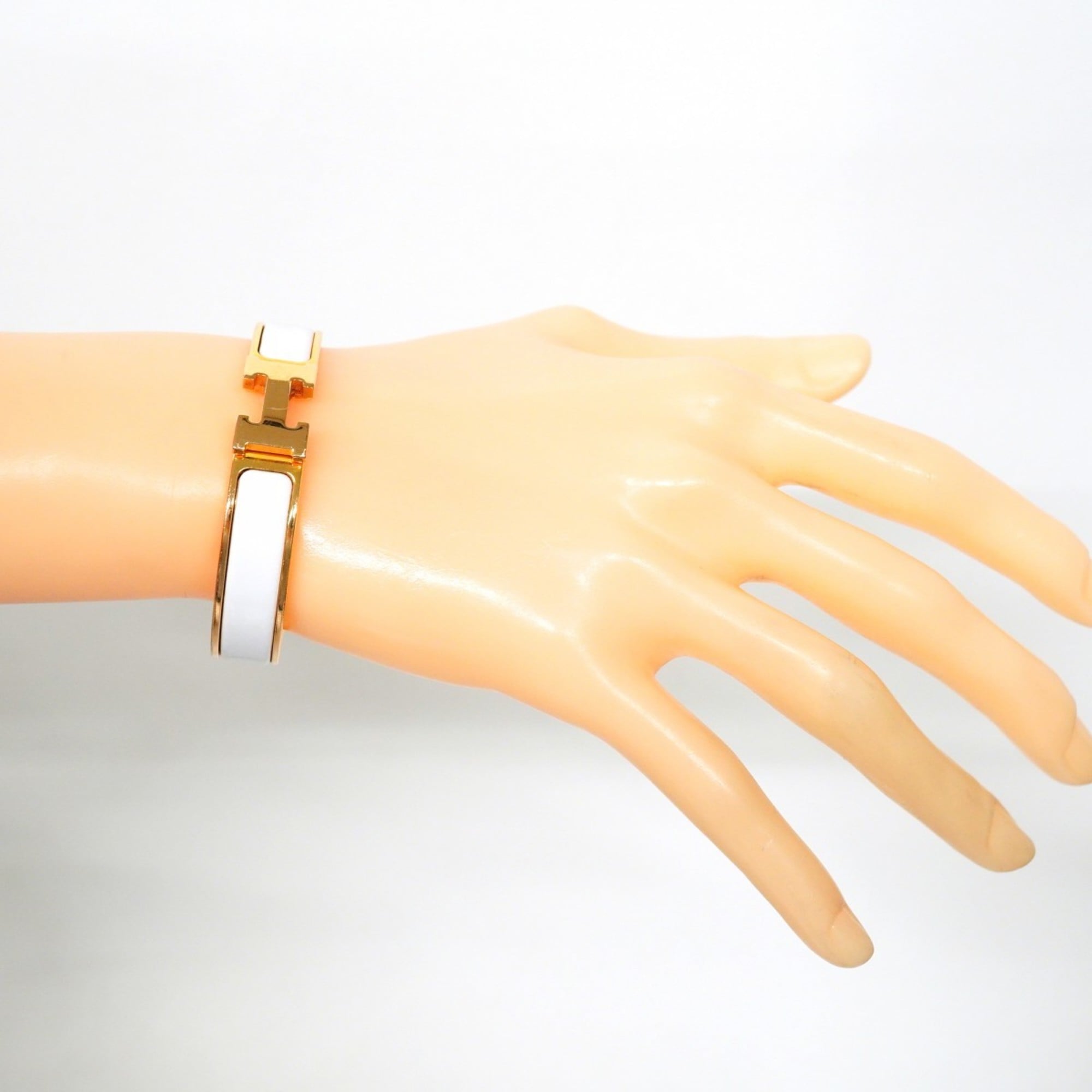 Hermes Click-Clack PM Bangle in GP-Plated Gold and White, Women's, P2032117