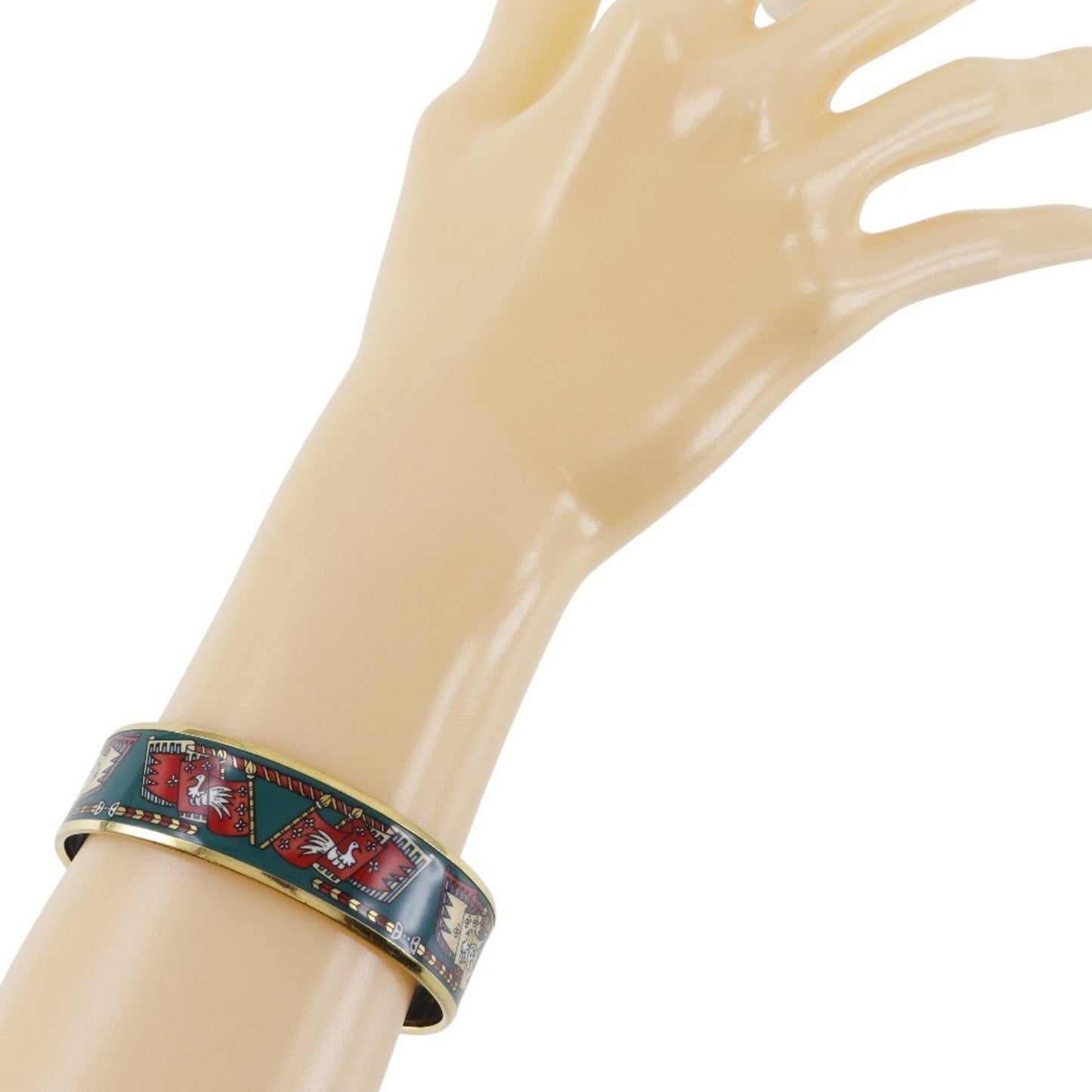 Hermes HERMES Email GM Bangle Flag & Bird Cloisonne Gold Plated Made in Austria Green Approx. 35g EmailGM Women's