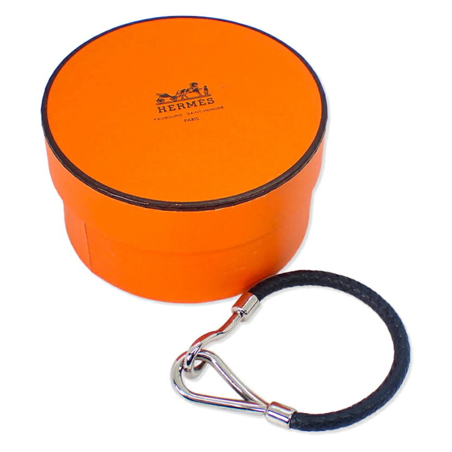 HERMES black leather mesh bracelet with silver hardware and hooks, j86-3