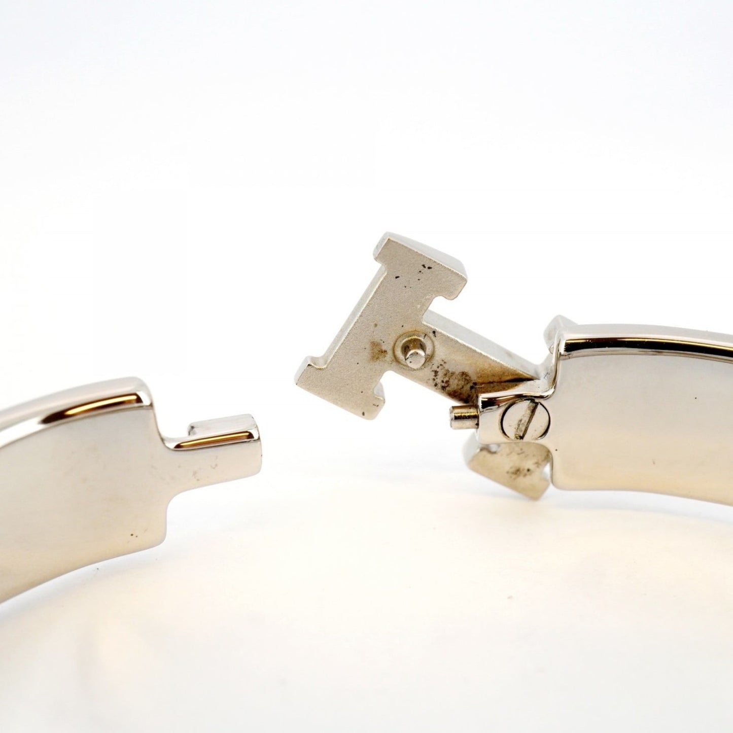 Hermes Click-Clack PM Bangle, Metal, Silver, Red, Women's, P1793533