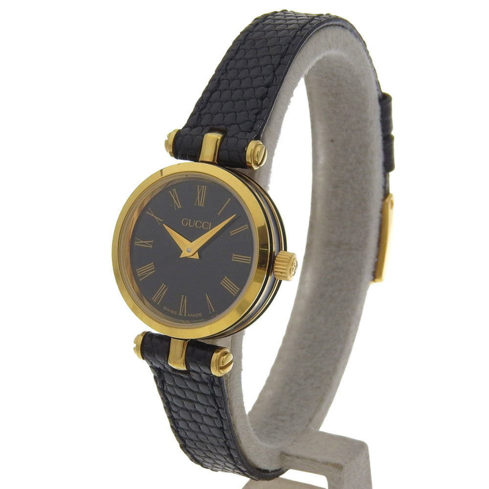 Gucci Sherry watch, gold-plated stainless steel, gold quartz, analog, black dial, women's — Very Good