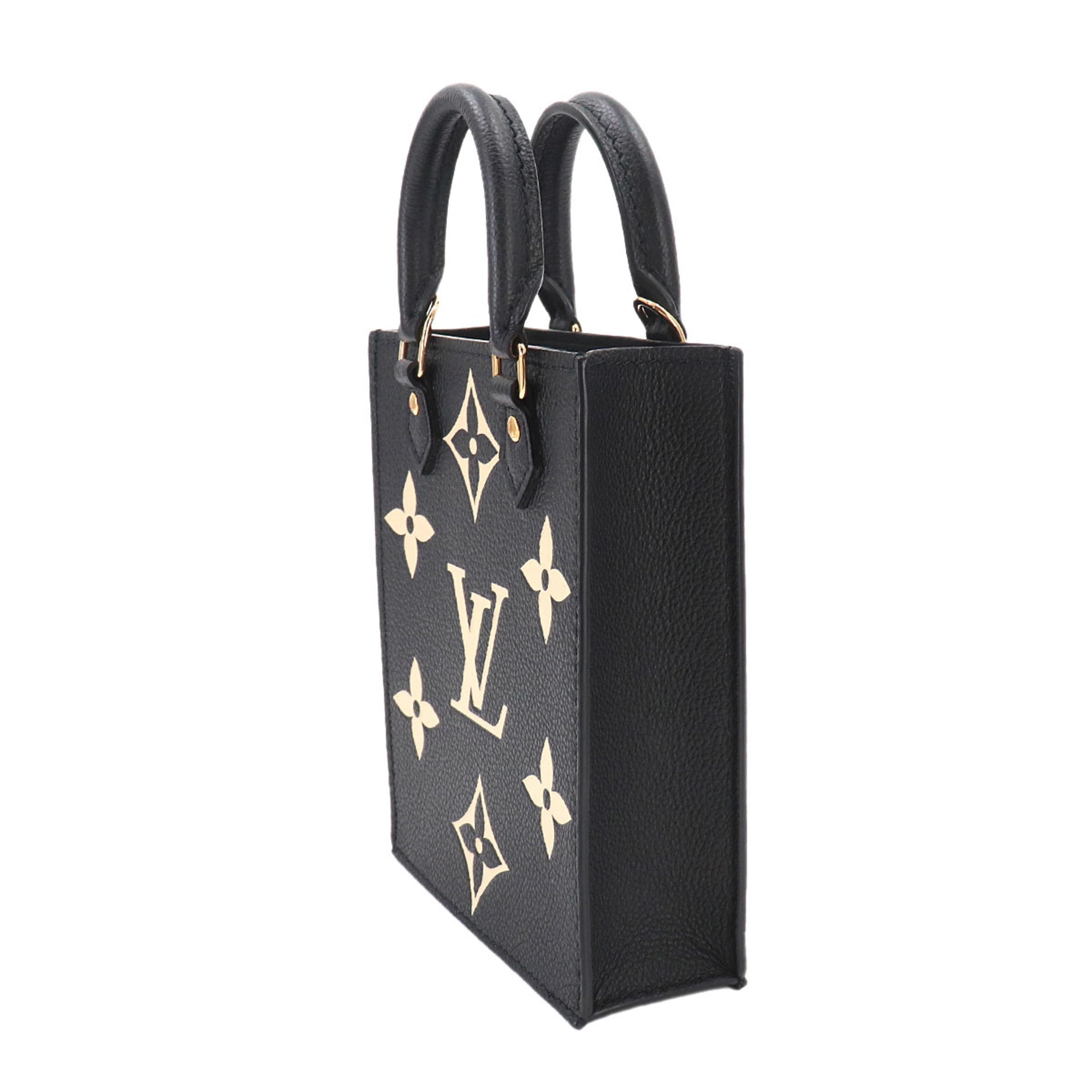 Louis Vuitton Petite Sac Plat, bicolor, Monogram Empreinte, 2-way handbag/shoulder bag, leather, black/beige, M81416, RFID — Like New