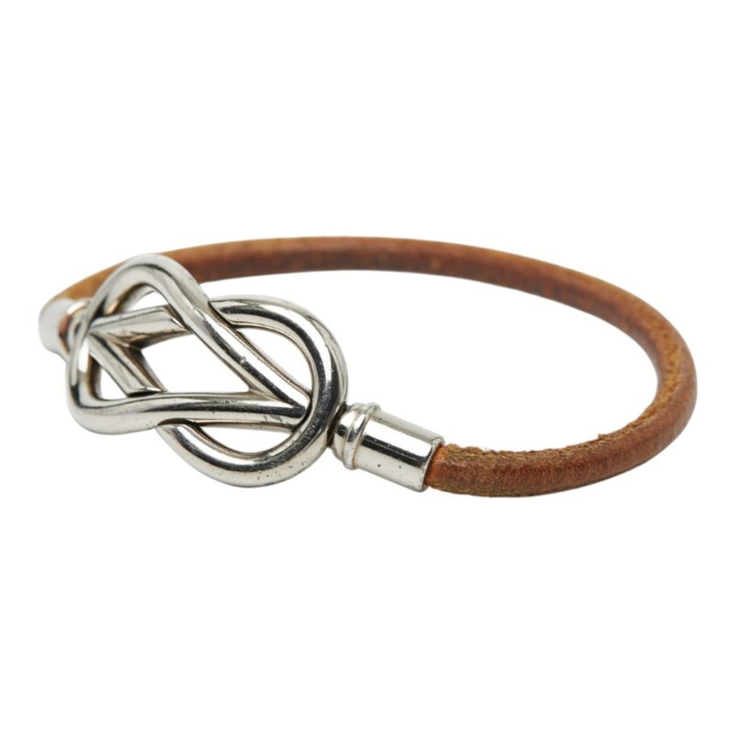 Hermes Atame Bracelet in Silver and Brown Metal Leather for Women