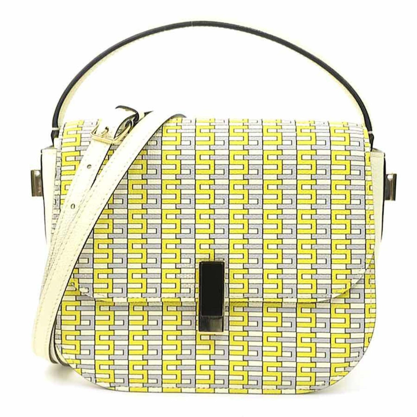 Valextra Iside Crossbody Leather Handbag/Shoulder Bag in Yellow, Gray, and Ivory, Women's, 90174g